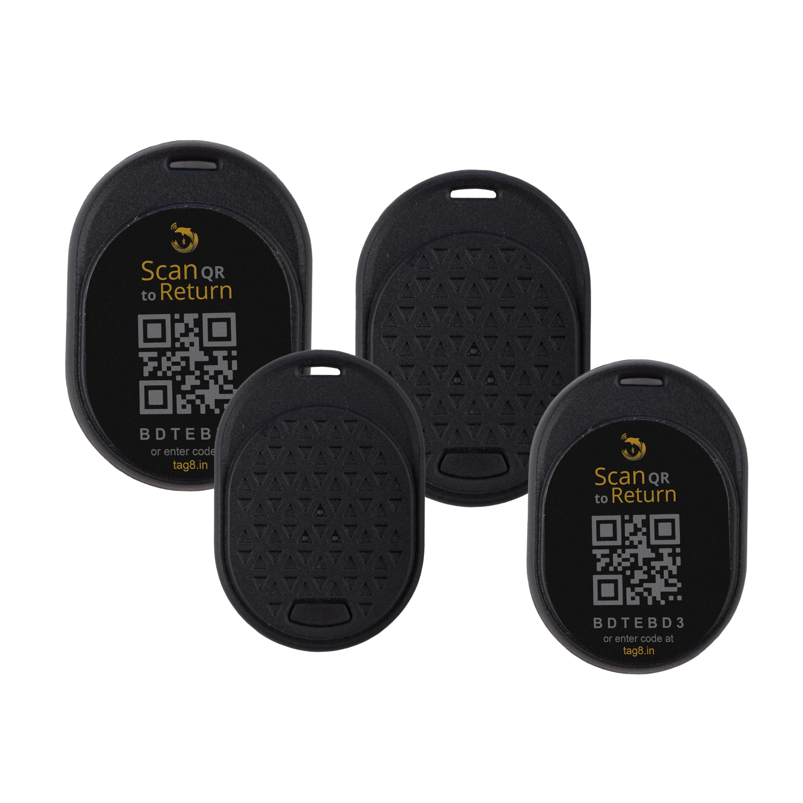 tag8 Dolphin Smart Tracker Max, Bluetooth Tracker For Luggage Bags, Wallet, Phone & Key Finder, Locator Tags to Track & Trace Within Approximate Range, Works with Android & Apple device, Black, Pack 4