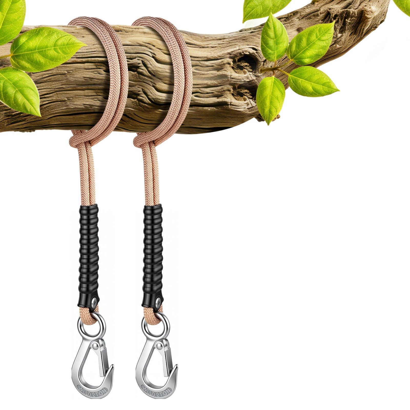 Cuerda para Columpio y Hamaca 100CM de Poliéster con Gancho, Diámetro 10mm, Soporta hasta 200kg, Accesorios para Jardín, Parques Infantiles y Camping,Natural - 2 Piezas