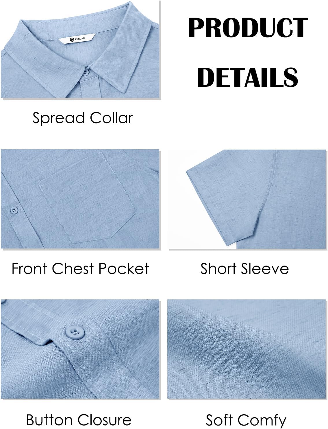 Runcati Mens Button Down Linen Shirt Short Sleeve Casual Vacation Shirts Summer Beach Wedding Tops with Pocket - Image 6