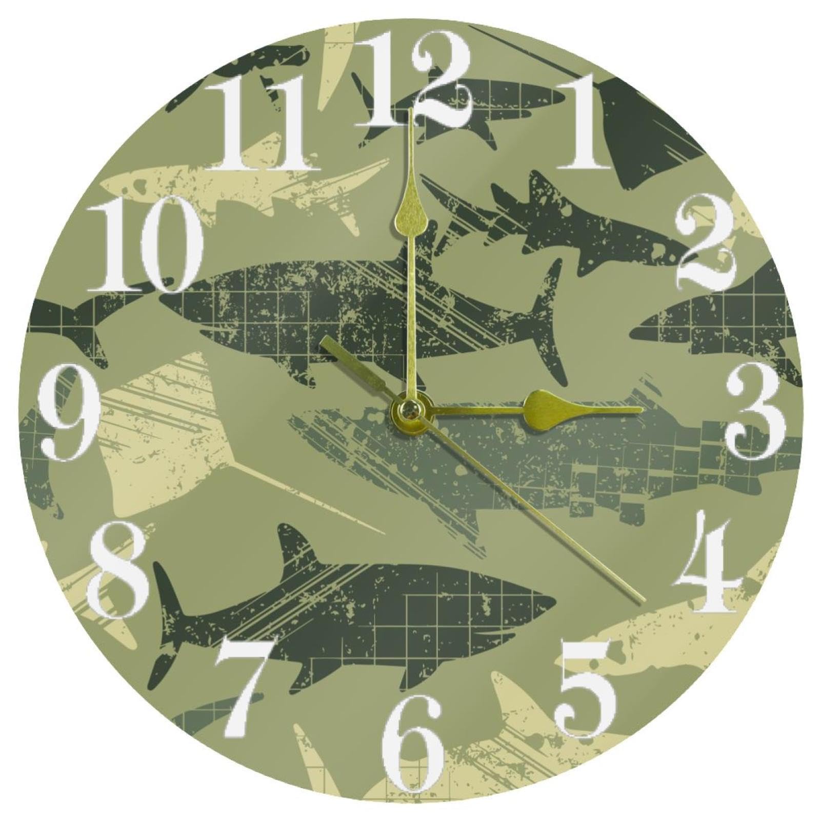 Horloge murale pour cuisine et bureau avec grand cadran militaire lisible sans bruit
