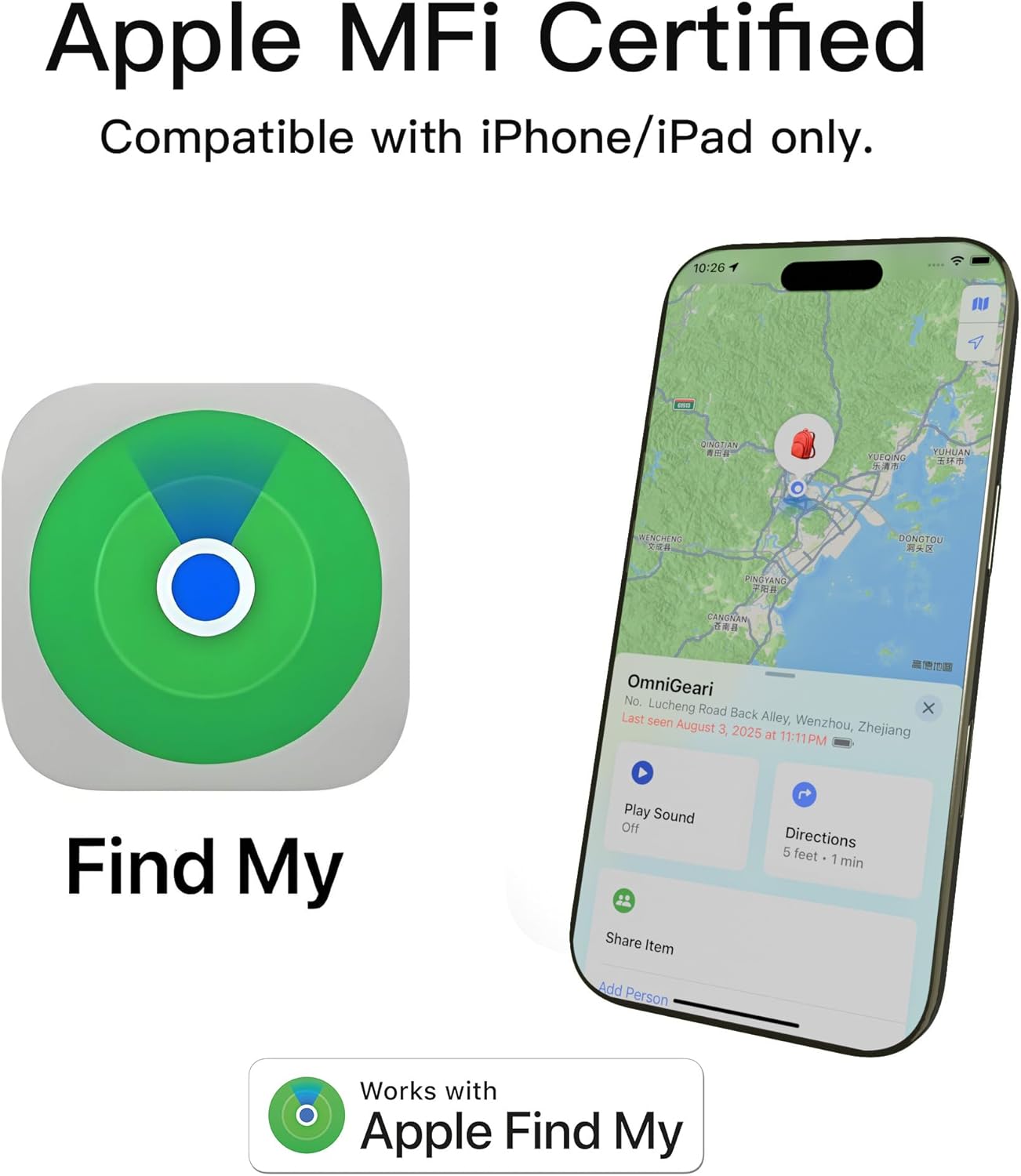 【2 Pack】 OMNIGEARI (iOS Only) 2025 New Wallet Tracker Card for Apple Find My [Apple MFi Certified] 0.07 inch Super Slim 1 Year Battery Bluetooth Smart Finder GPS Item Locator for iPhone iPad