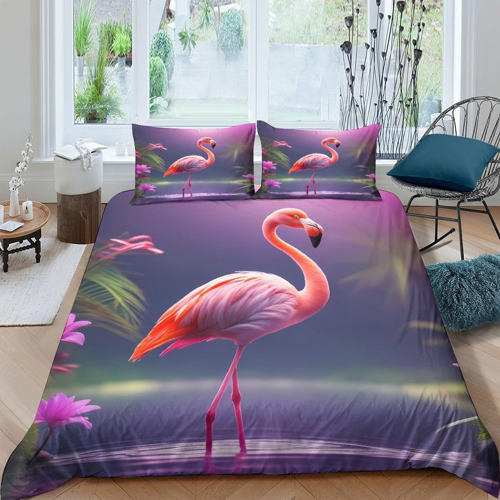 Ctjqhvkz Style-2 3D Printed Pink Flamingo Fitted Sheet Microfiber Soft Bedroom Decor Tropical Lake Mattress Cover For Home Dorm Single（135X200cm）