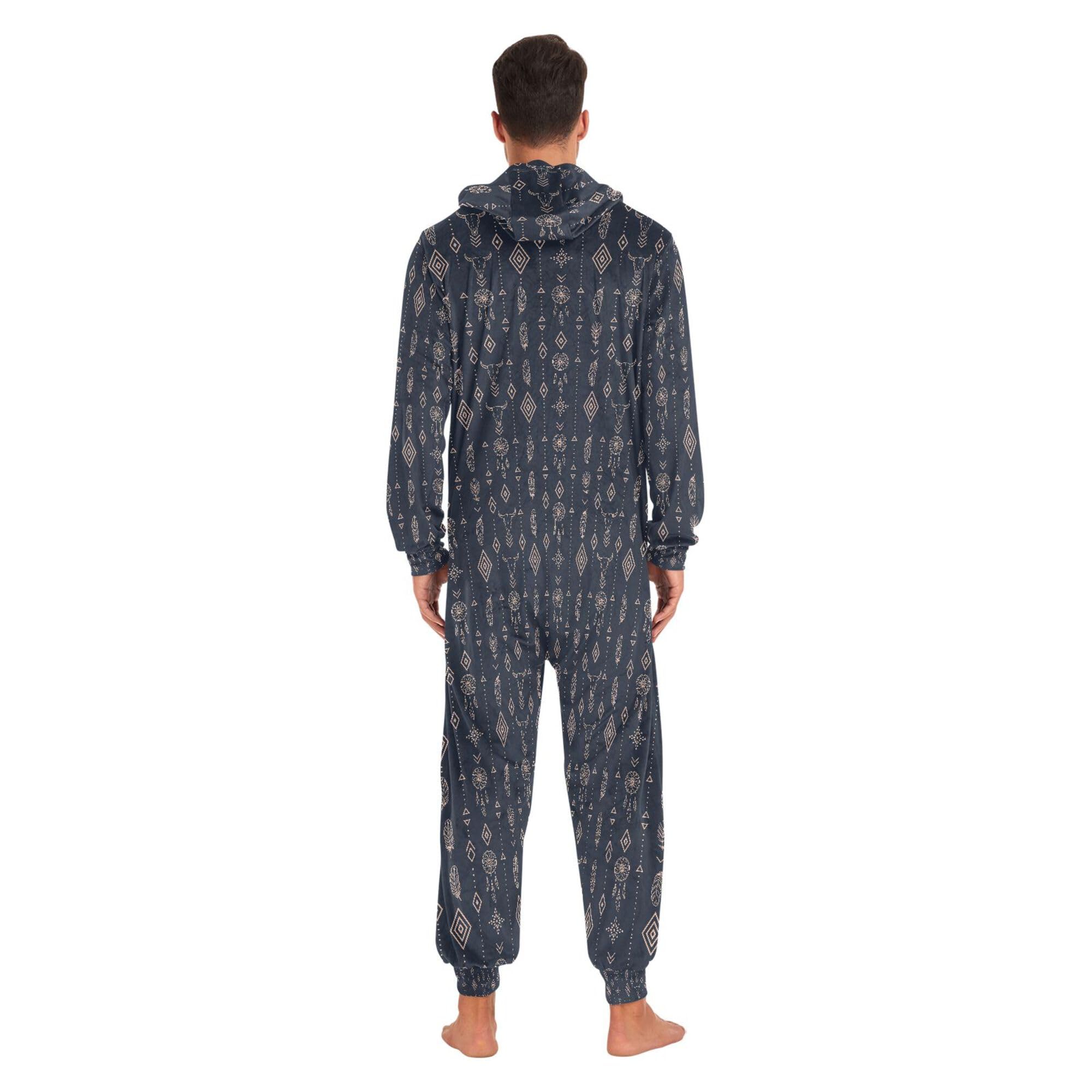 Onesie dla mężczyzn piżama z kapturem damskie zestawy piżam zachodnich czaszki byka i geometryczna bielizna nocna