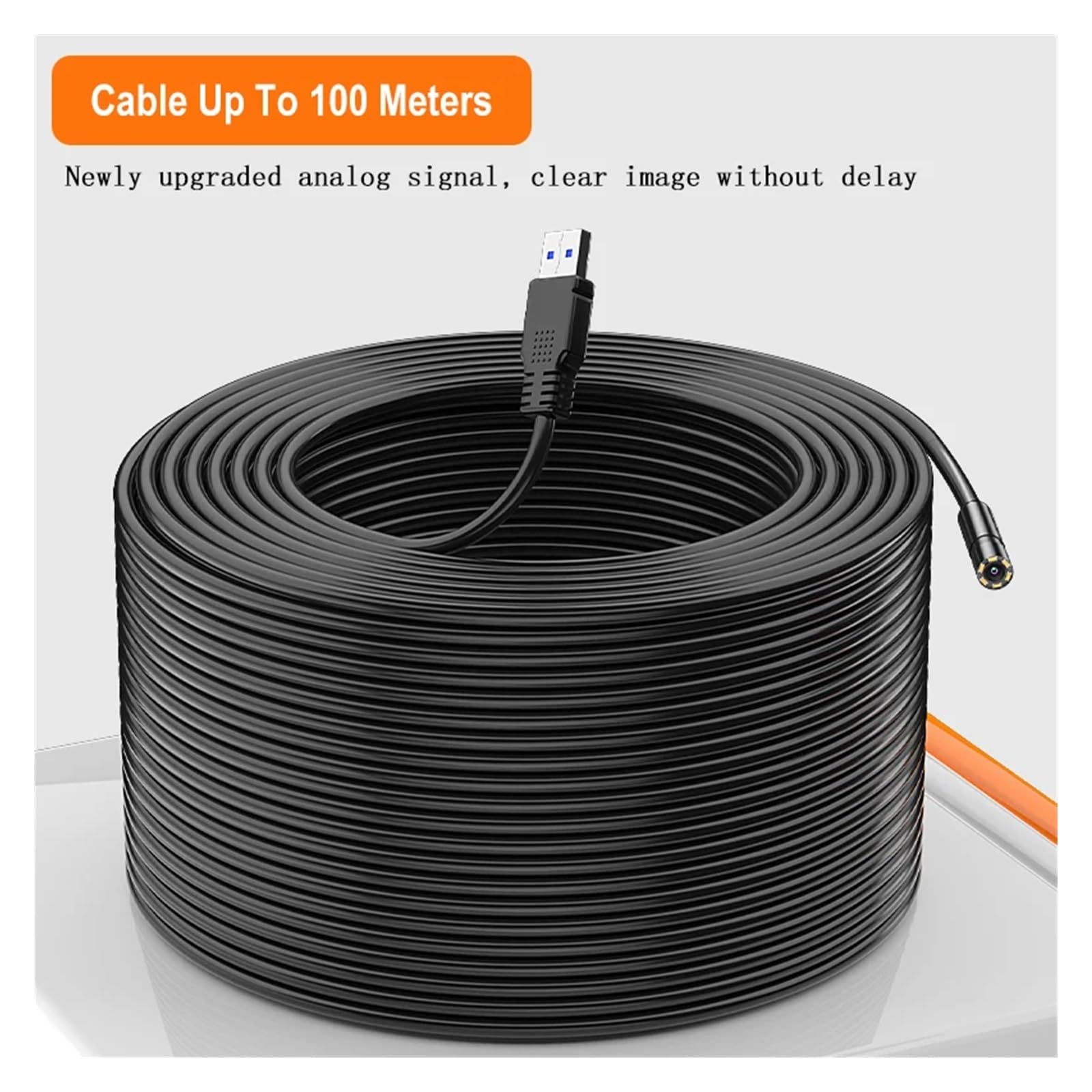 Cámara Endoscópica Pantalla De 4,3 Pulgadas Reemplazable 1-100 Metros Cable Rígido HD1080P Lente De 8MM Inspección De Tuberías USB Boroscopio LED 2600mAh(50m)