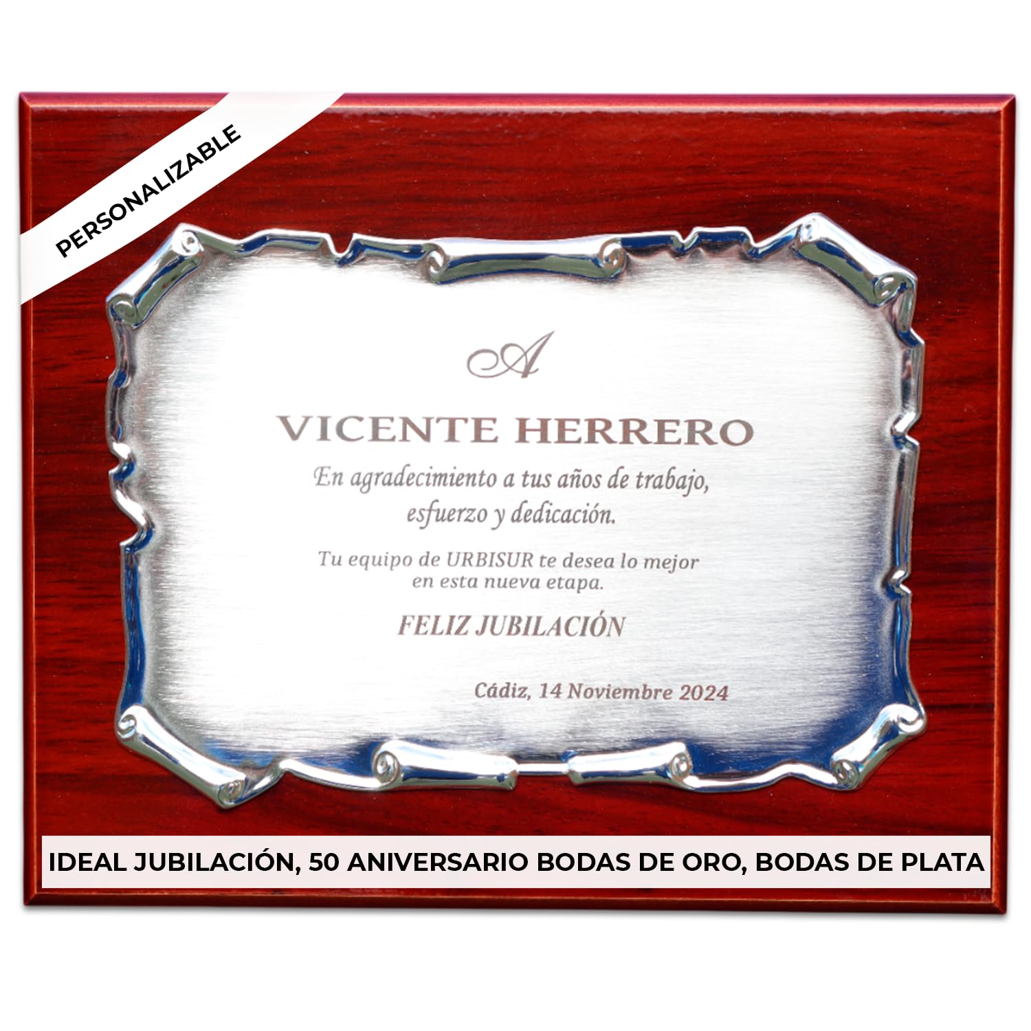 Curia Grabador Placa Conmemorativa Personalizada - Placa Homenaje Regalo 50 Aniversario Bodas Oro, Bodas de Plata - Placa Jubilación Personalizada - Placa Grabada Personalizada Cumpleaños
