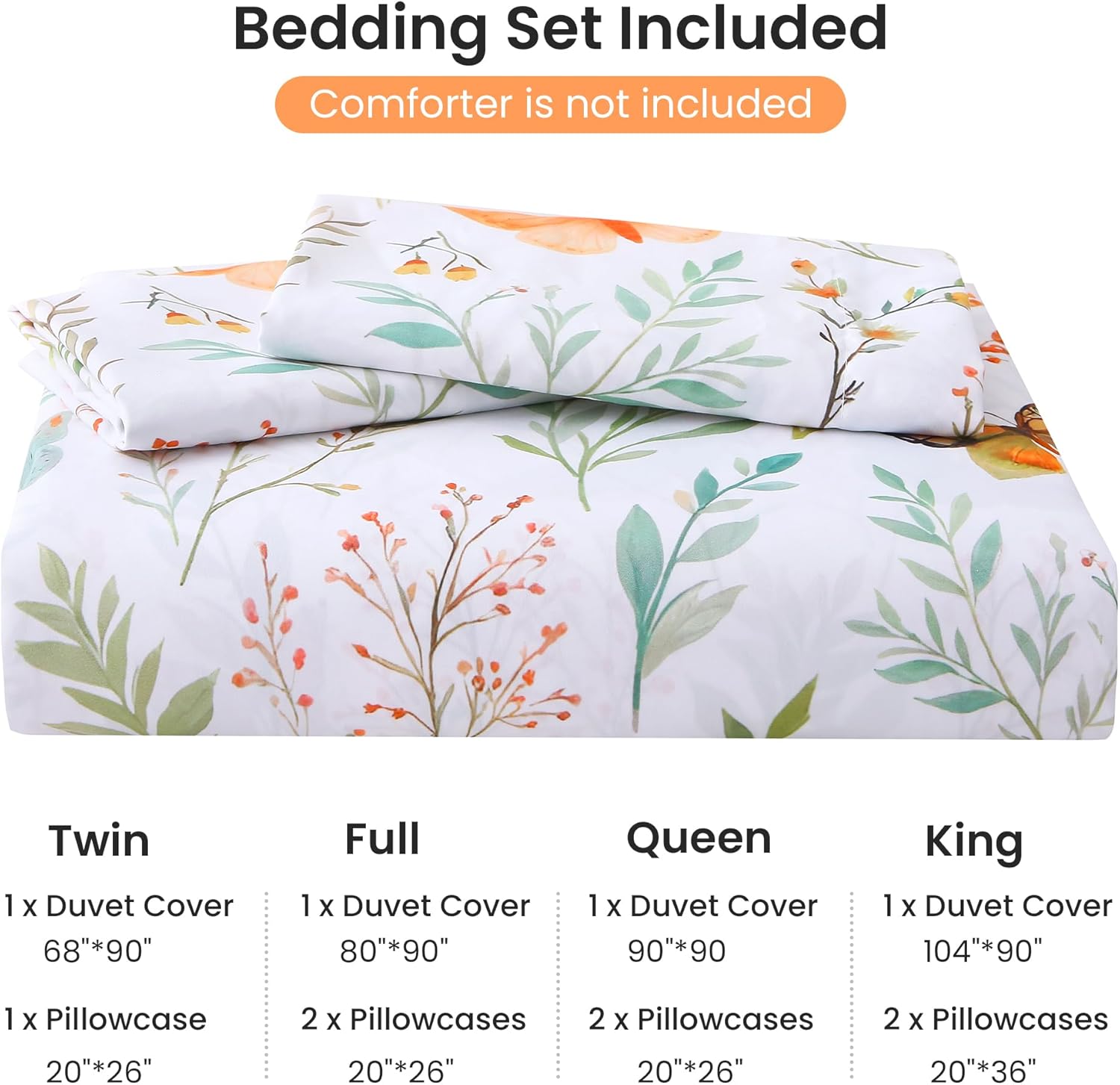 Mooreeke Floral Duvet Cover Queen Size, 3 Piece Butterfly and Botanical Patterned Duvet Cover Set with Zipper Closure, Soft & Breathable Microfiber Bedding Set with 4 Corner Ties and 2 Pillow Shams - Image 7