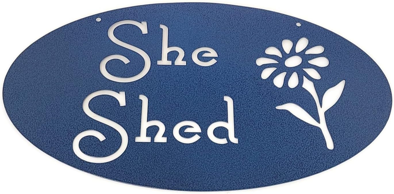 She Shed Metal Powder Coated Garden Sign 18 Inches Wide (Light Turquoise)