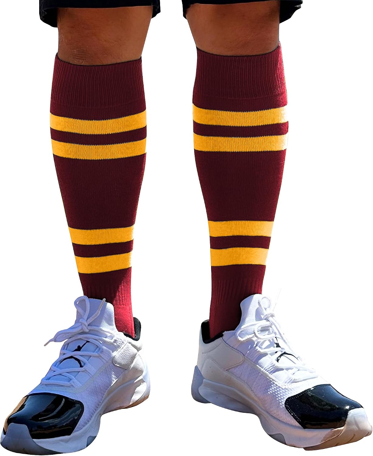 COUVER 4 White Stripes Knee High Athletic Tube Socks