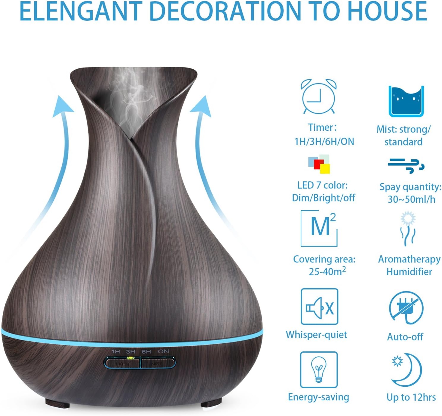 Mogomiten MOGO-DI-004 Aroma Diffuser, 450ml, Dark Brown