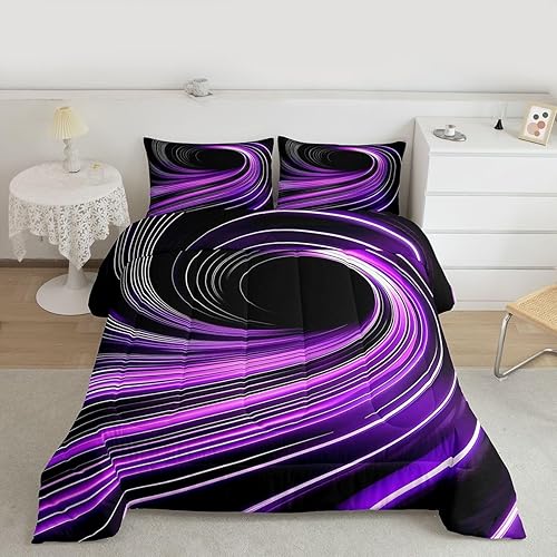 Miniatura 24 de Juego de edredón geométrico, color gris y blanco, diseño de rayas de arte abstracto, tamaño individual, para niños y niñas, edredón retro Multi