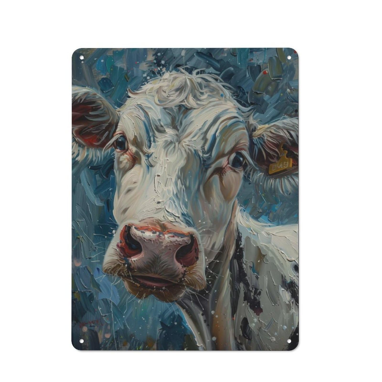 Junmoney Cute Cow Oil Painting Art Vintage Metal Wall Sign 40X30cm For Café Or Restaurant, For Metal Sign Collectors, For Garage And Workshop Walls
