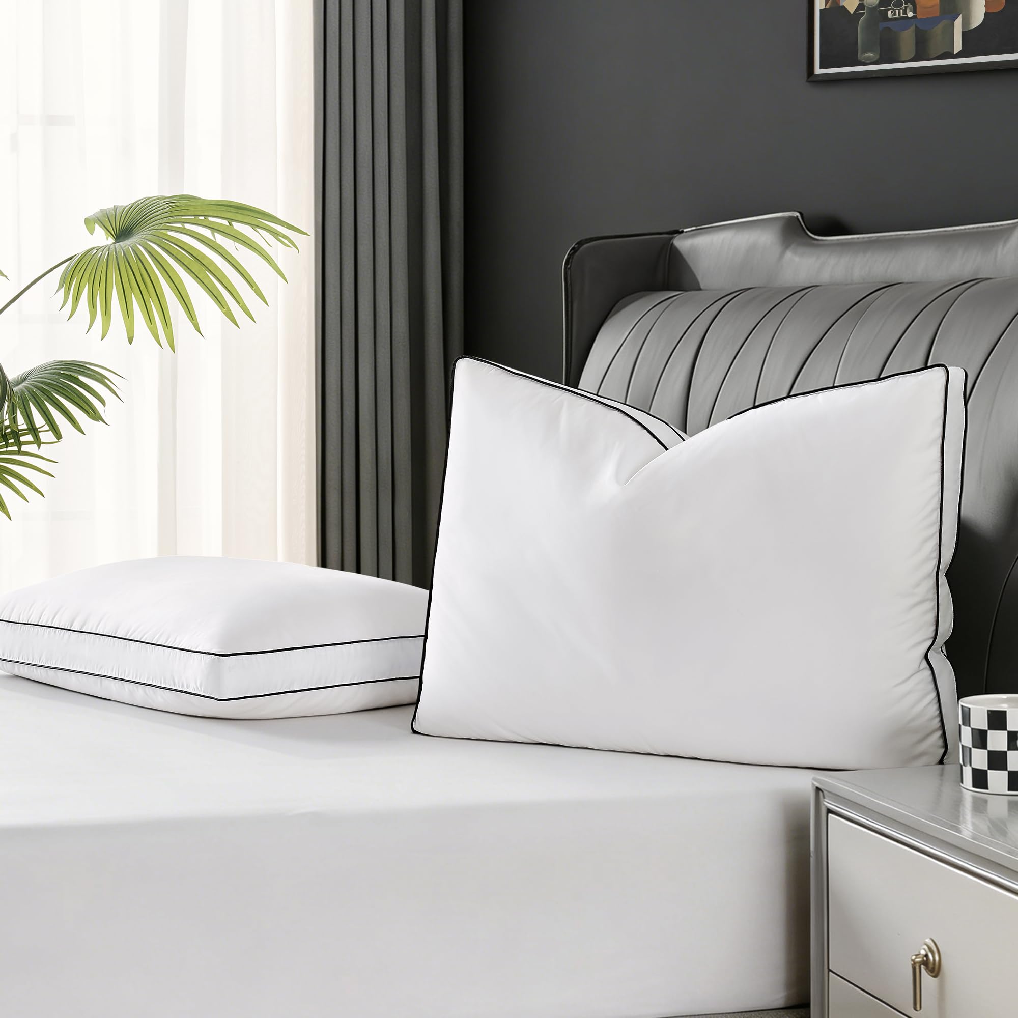 Feather Down Pillows Queen Size Set of 2 Luxury Hotel Collection Bed Pillows for Sleeping Gusseted Down Pillow