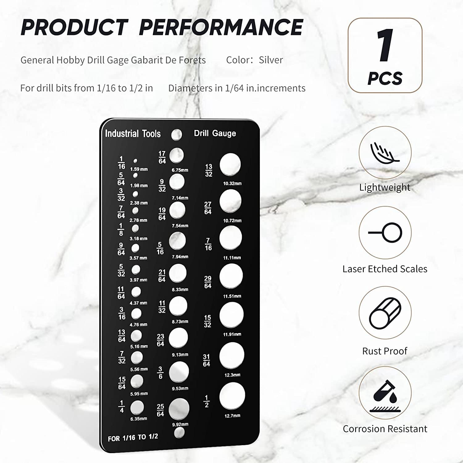 Misuratore Per Trapani A Buchi - Guida In Acciaio Inox Per Misure Frazionarie Da 1/16 A 1/2 - Foto 4