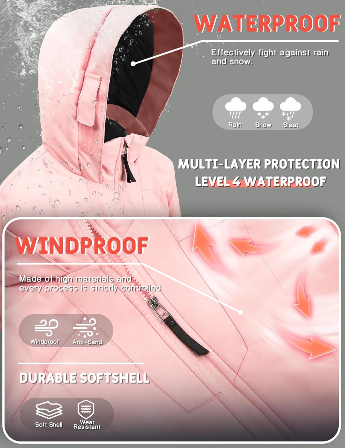 GEMYSE Girls Winter Jackets Waterproof Windpoof Ski Snow Jacket Warm Quilted Coats Kids Outerwear with Hood - Image 4