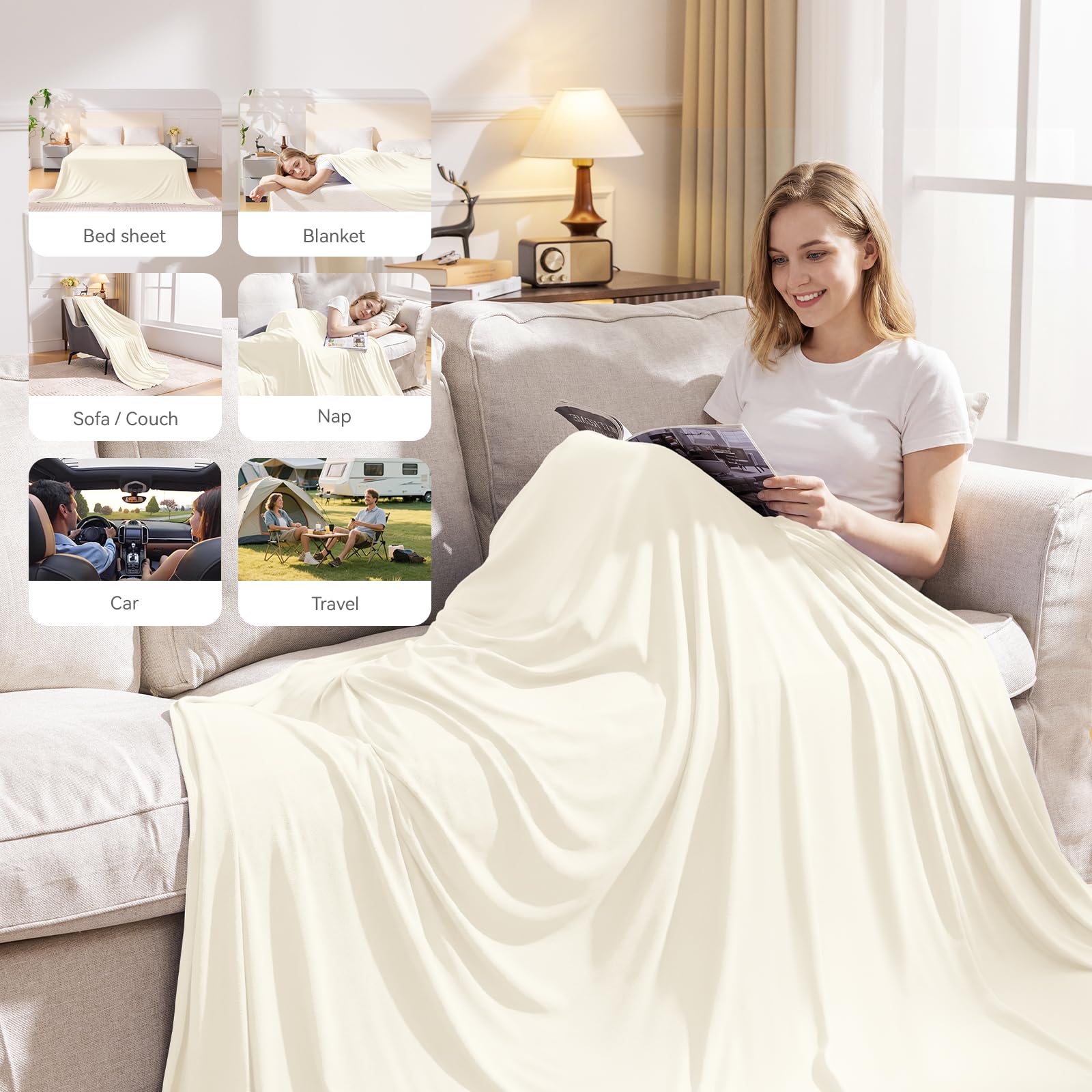 Couverture fraîche Q Max>0,45 - Couverture rafraîchissante pour lit, canapé - pour dormeurs Chauds - Confortable et légère, Beige-texturé, 213x228cm