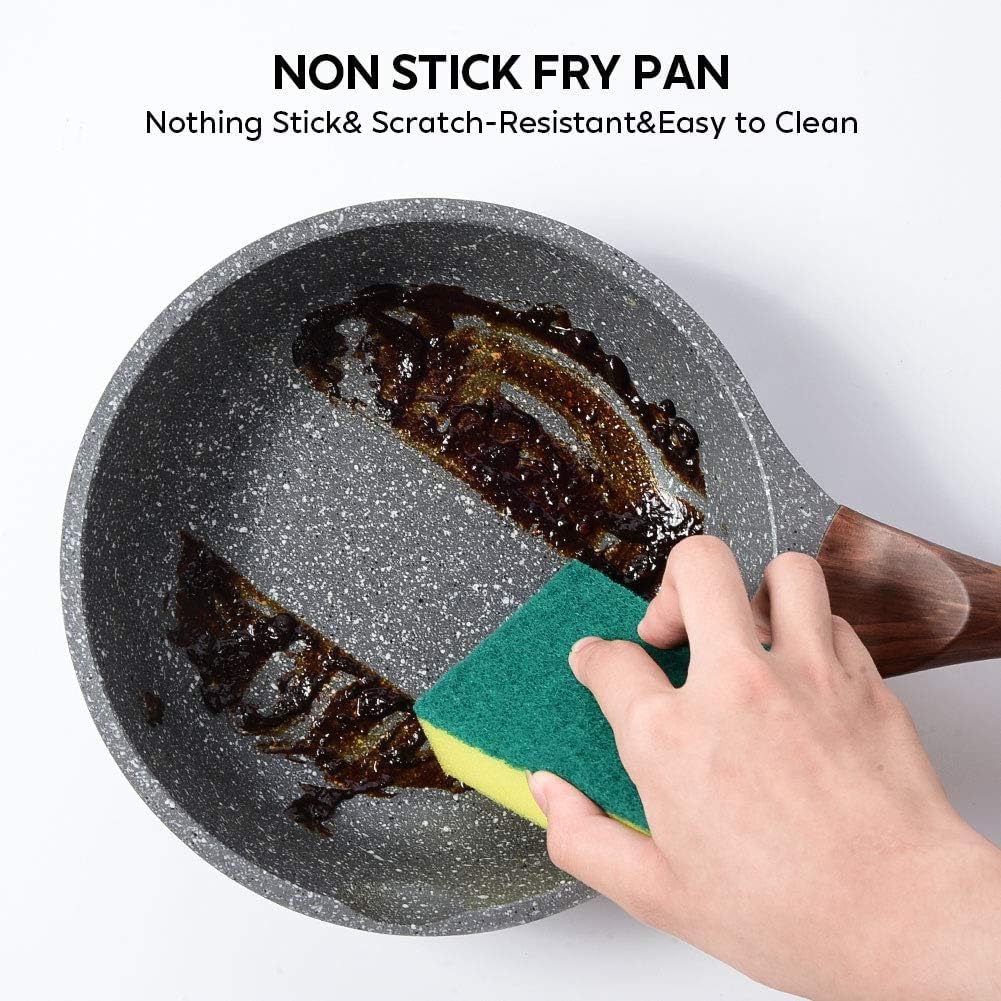 RIOVARM Antiaderente Set di padelle con coperchi Induzione Set di padelle con manico resistente al calore In granito Padella per omelette senza PFOA In marmo Set di pentole 20cm 24cm 28cm