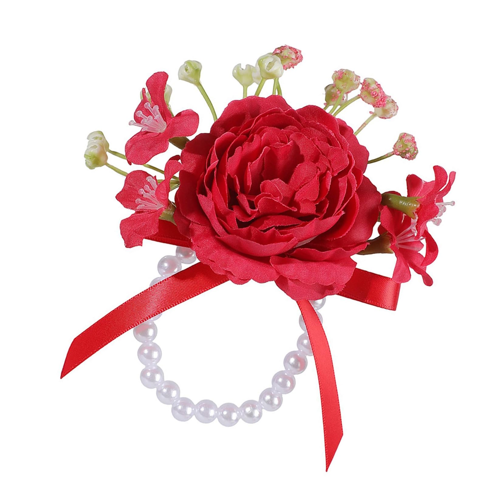 Kaeltsyn Pearls Wrist Corsage Artificial Flower Wristband for Bride and Bridesmaids Wedding Ceremony Dressingup Props Artificial Bride Wristlet