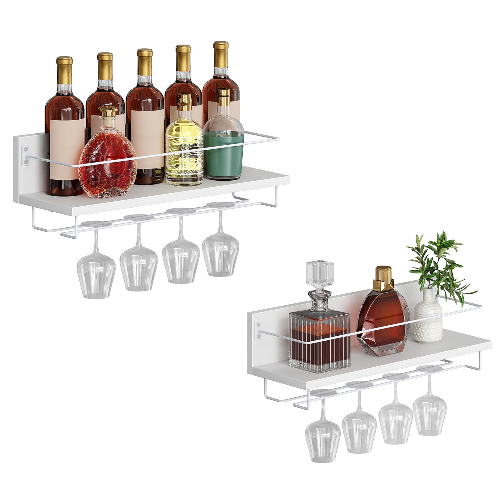 HOOBRO Botellero para Vino de Pared de 2 Piezas, Botellero Colgante para Salón, Comedor, Cocina, Blanco EWW28BJ01
