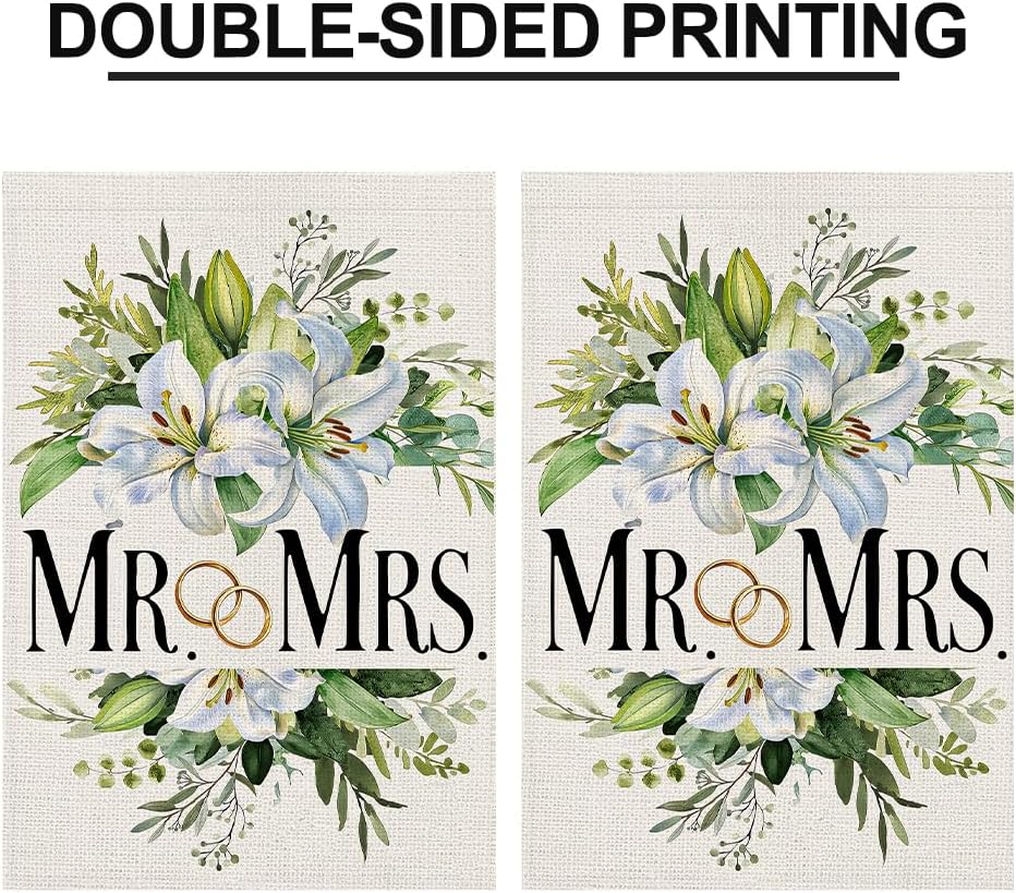 Mr. & Mrs Just Married Wedding Garden Flags for Outside 12x18 Inch Double Sided Burlap, Floral Marriage Welcome Romantic Small Flag Farmhouse Yard Lawn Outdoor Decoration DF947 - Image 8