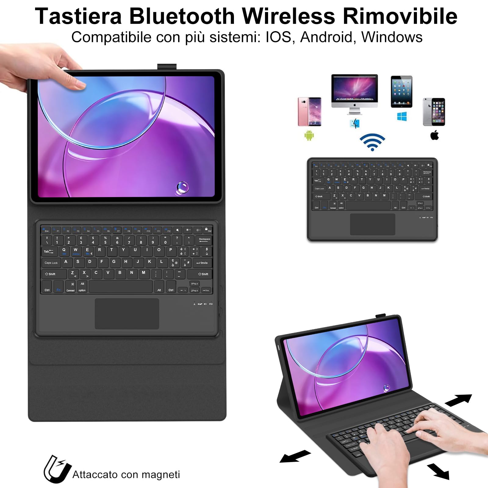 Cover Tastiera per Lenovo Idea Tab Pro Gen 2 13 Pollici 2026 con Touchpad | Custodia Tastiera Trackpad Italiano Bluetooth per Lenovo Idea Tab Pro Gen 2 13 Pollici 2026 TB390FU, Nero