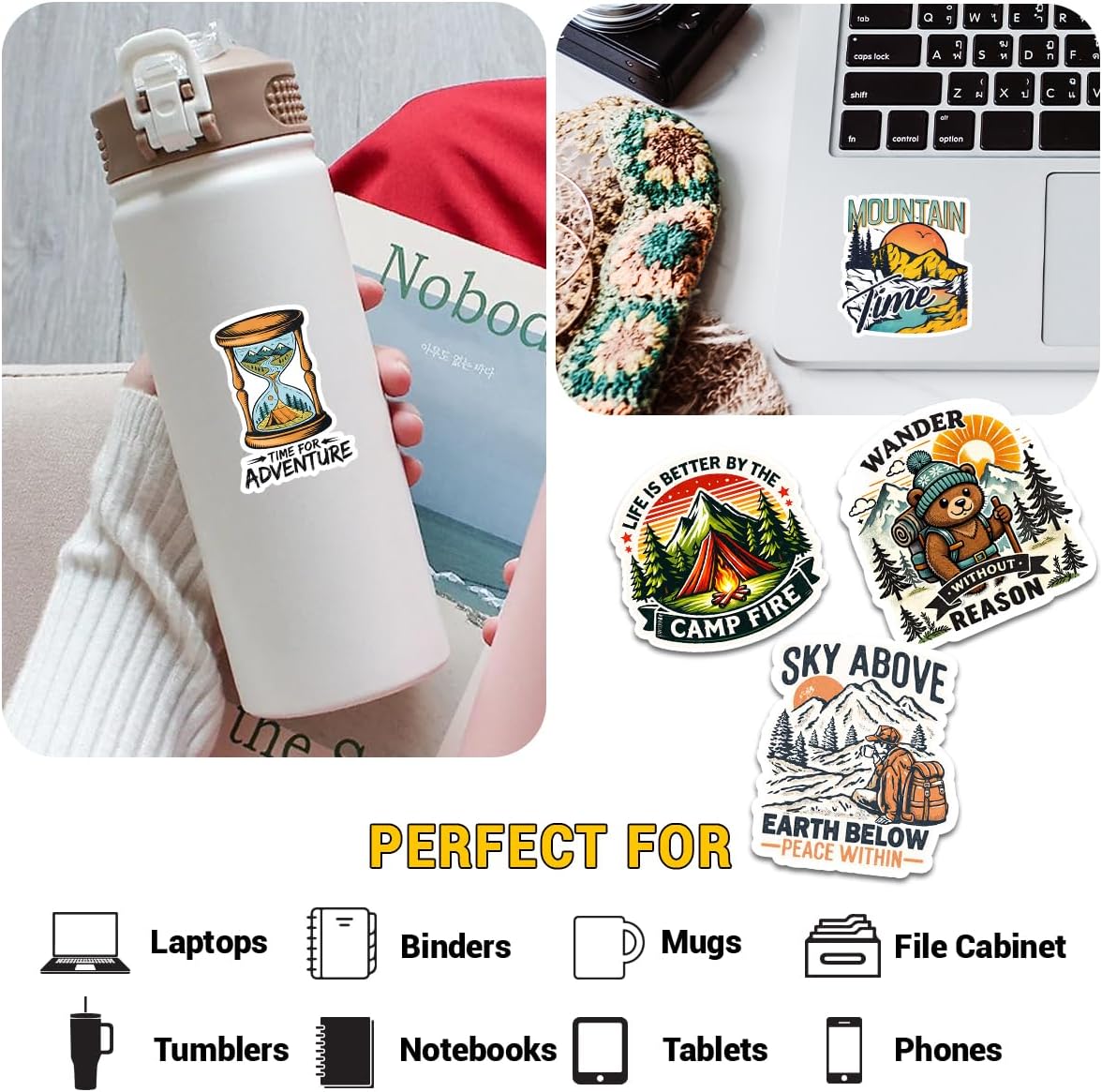 (12pcs-3in) Camping Sticker Outdoor Adventure Campers Hiking Vinyl Stickers image 3