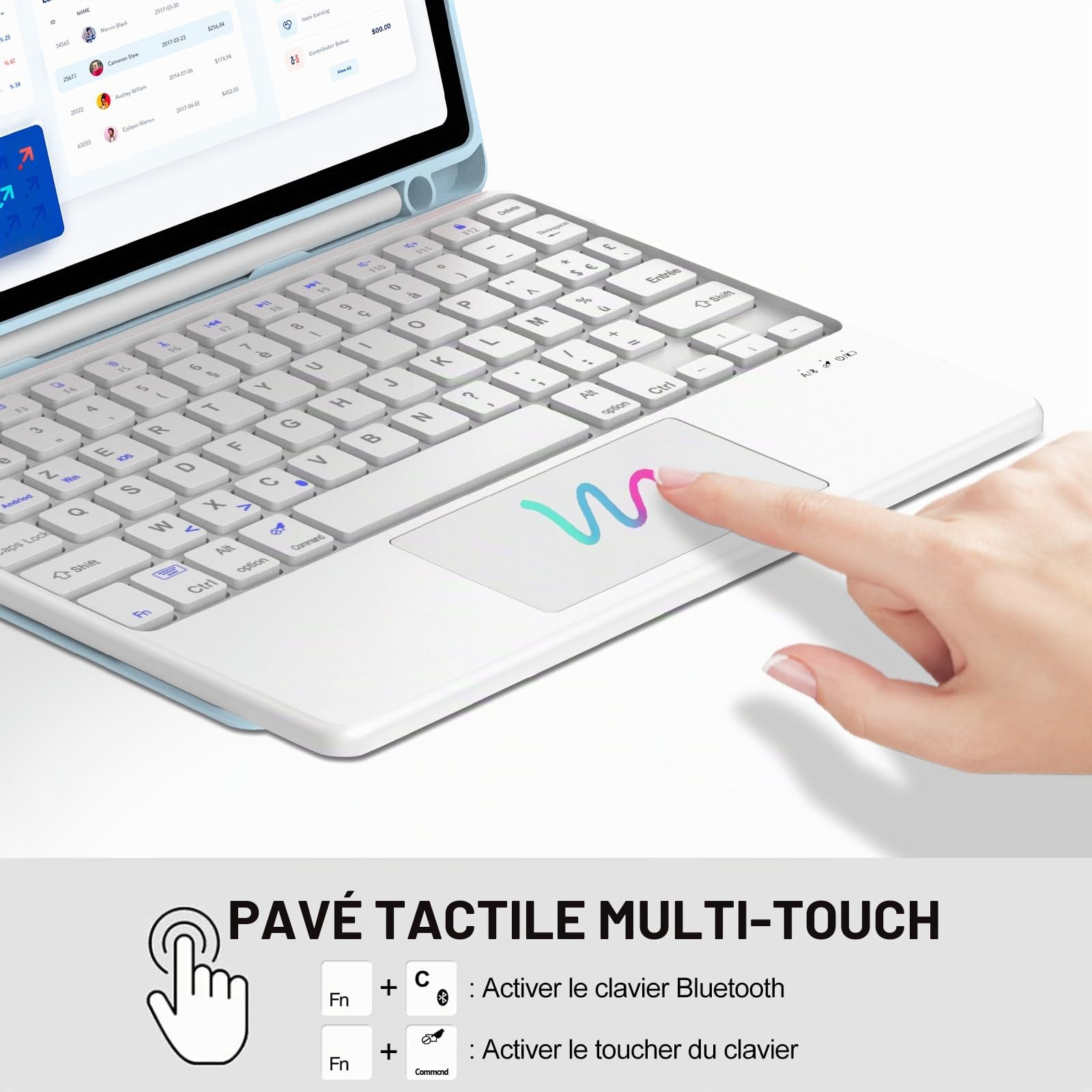 JADEMALL Clavier avec Trackpad pour Xiaomi Redmi Pad 2 11" 2025, AZERTY Français Clavier Bluetooth Magnétique Détachable avec Pavé Tactile pour Tablette Redmi Pad 2 11 Pouces 2025, Bleu Ciel