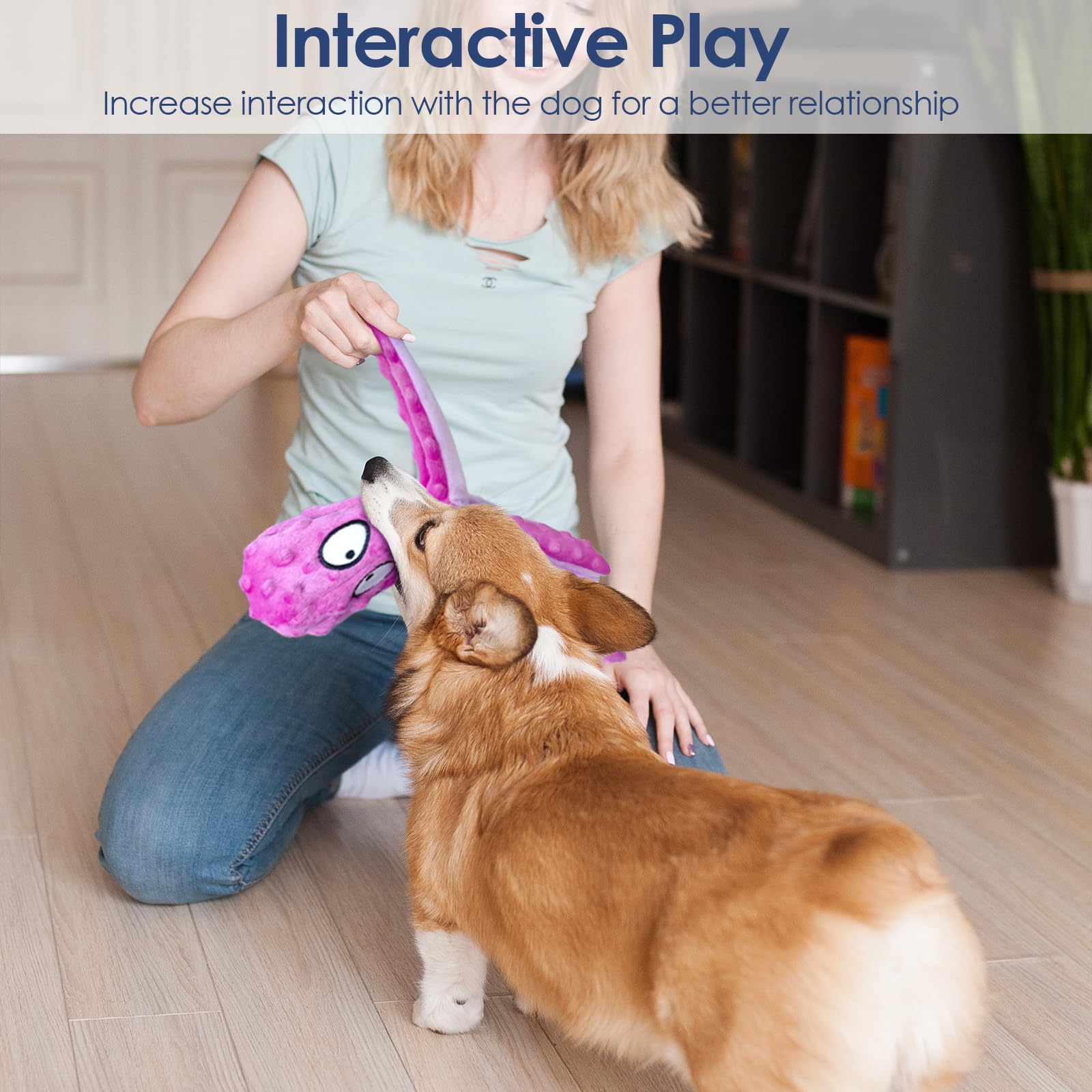 Paquete de 4 juguetes chirriantes para perros, juguetes de peluche de pulpo para masticadores agresivos, sin relleno, juguetes de peluche arrugados para dentición de cachorros, interactivos