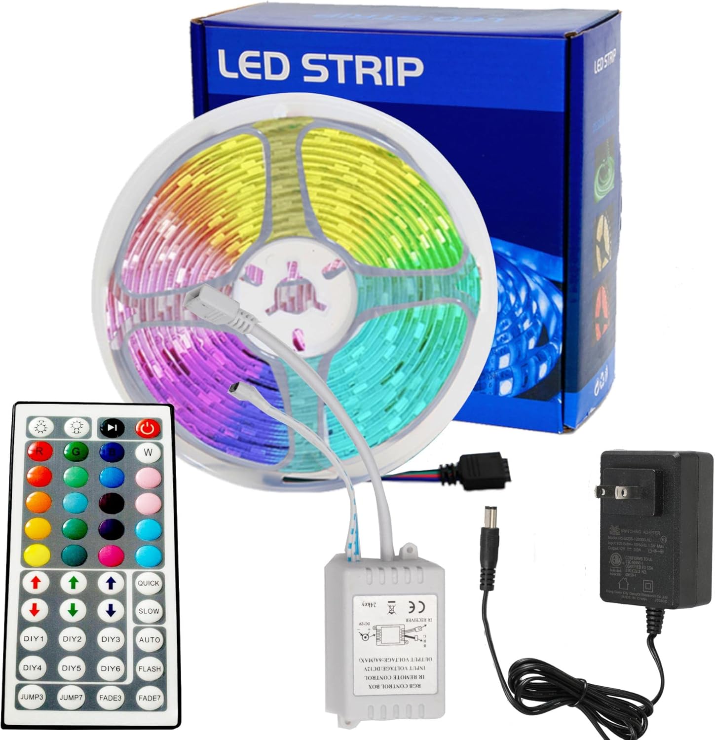 KUMQUAT LED Strip Lights 32.8ft RGB Color Changing Strip Lights with IR Remote Control 12V 5050 Flexible Rope Lights for Bedroom Kitchen Christmas Decor