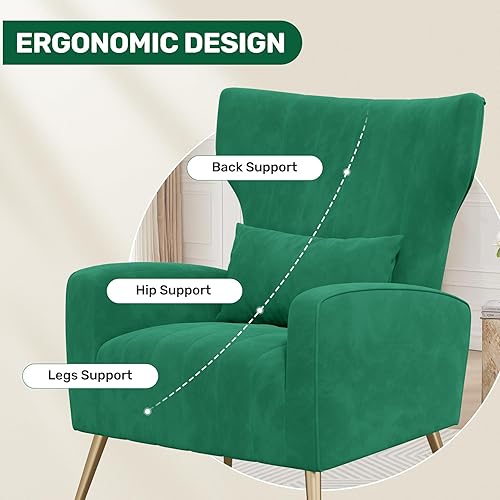 Miniatura 5 de Nalupatio Sillas decorativas modernas para sala de estar, silla de lectura tapizada de tela de terciopelo, sillón de mediados de siglo, sillón