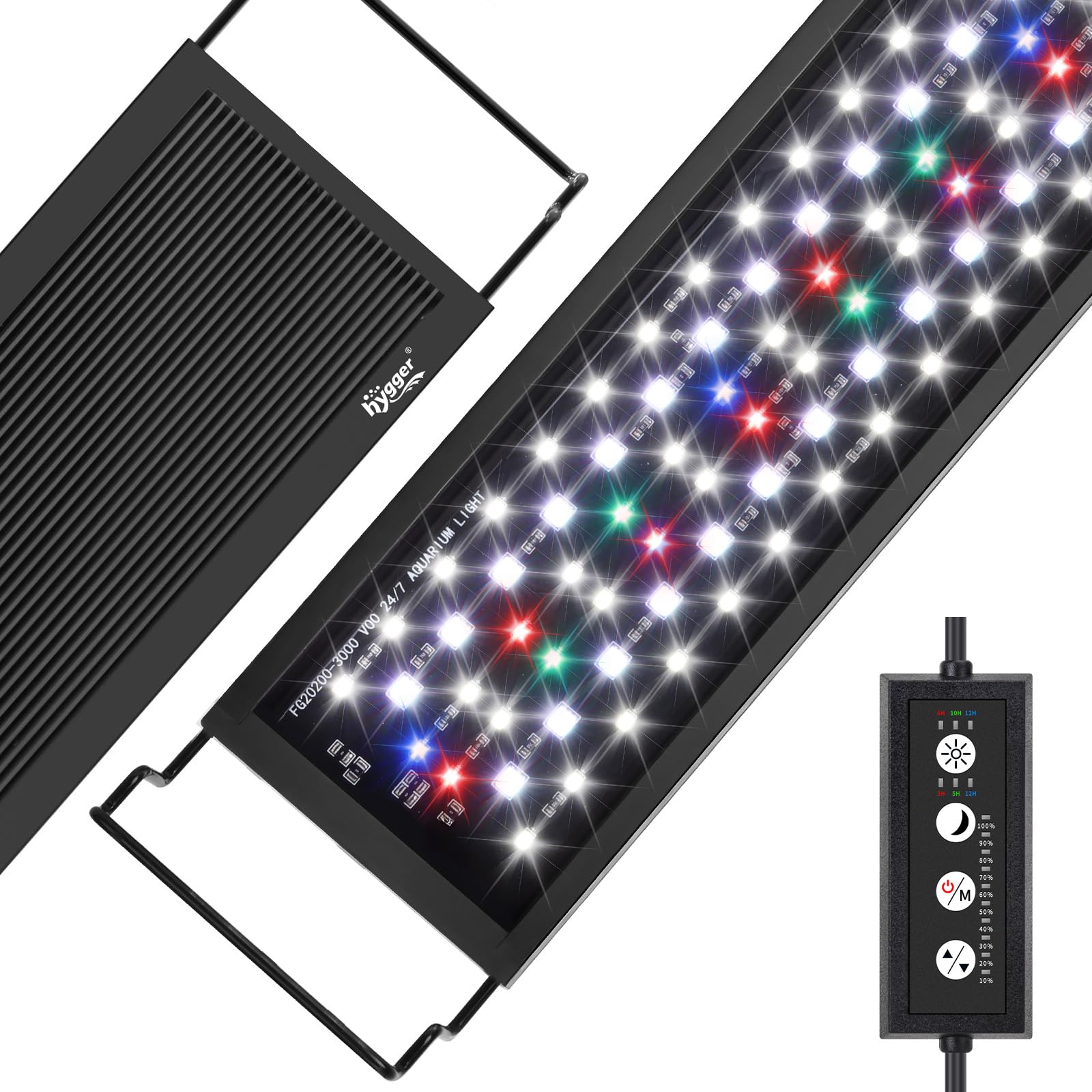 hygger luce acquario, lampada acquario led, illuminazione acquario con controller, 3 modalità con timer, 9 colori, luminosità 10, supporti estensibili, 16W, 30-45CM (40W (90-106cm))