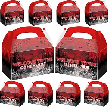 OU RUI 12Pcs Horror Forest Upside Down Theme Birthday Party Gift Box Eerie Forest Candy Snack Carry Box For Stranger Party Decoration Supplies