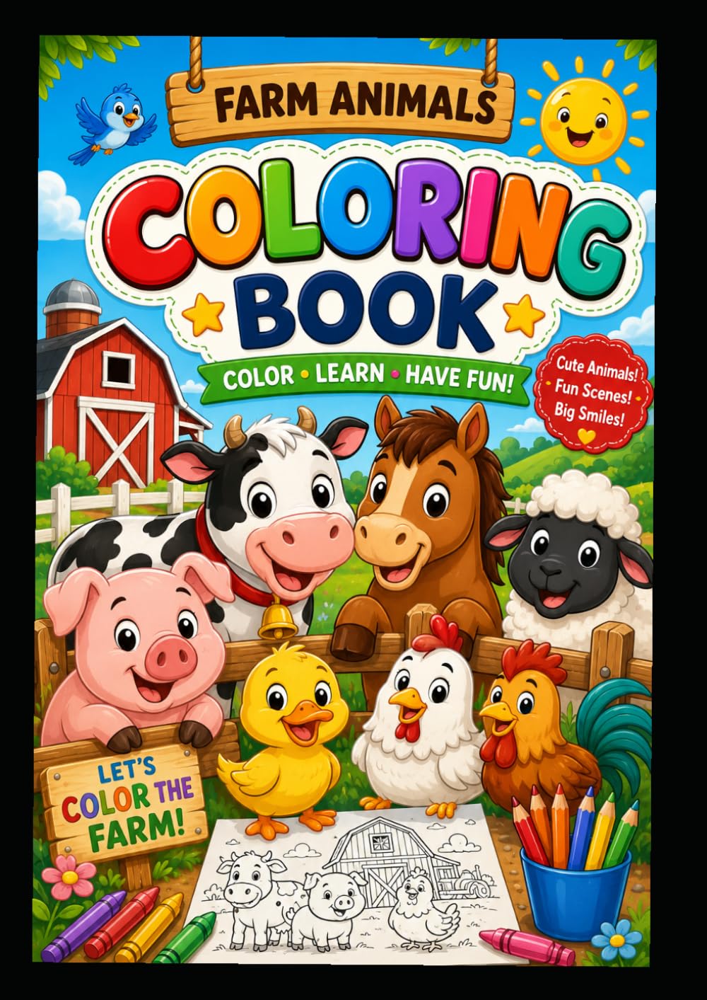 Farm Animals Coloring Book: Fun & Easy Coloring Pages for Kids Ages 3–7