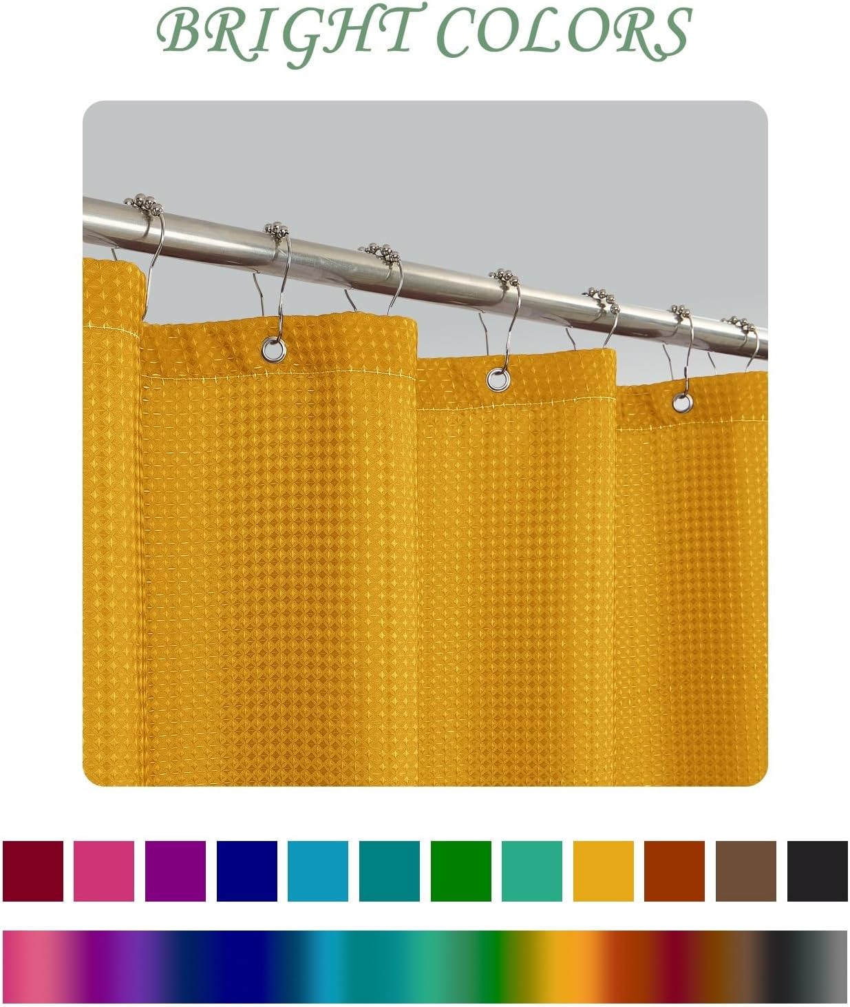 72x78 Inch Solid Color Shower Curtain for Bathroom Waffle Bath Water Resistant Fabric Curtains Harvest Gold Modern Thick Shower Stall Curtain with Metal Hooks