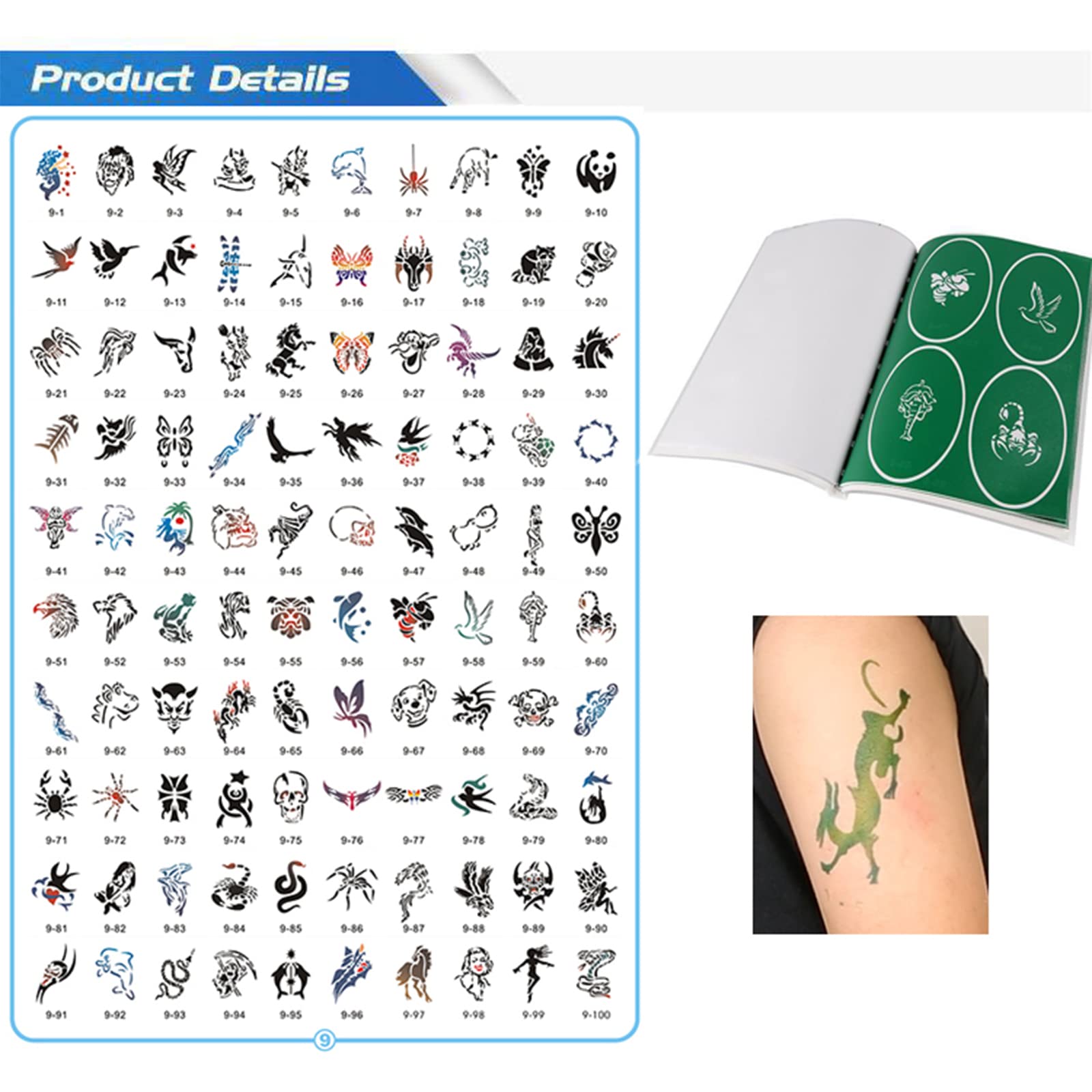 Airbrush Touch Schablone 100pieces wiederverwendbare Airbrush Schablonen Vorlage Buch Airbrush Tattos für Mädchen und Jungen