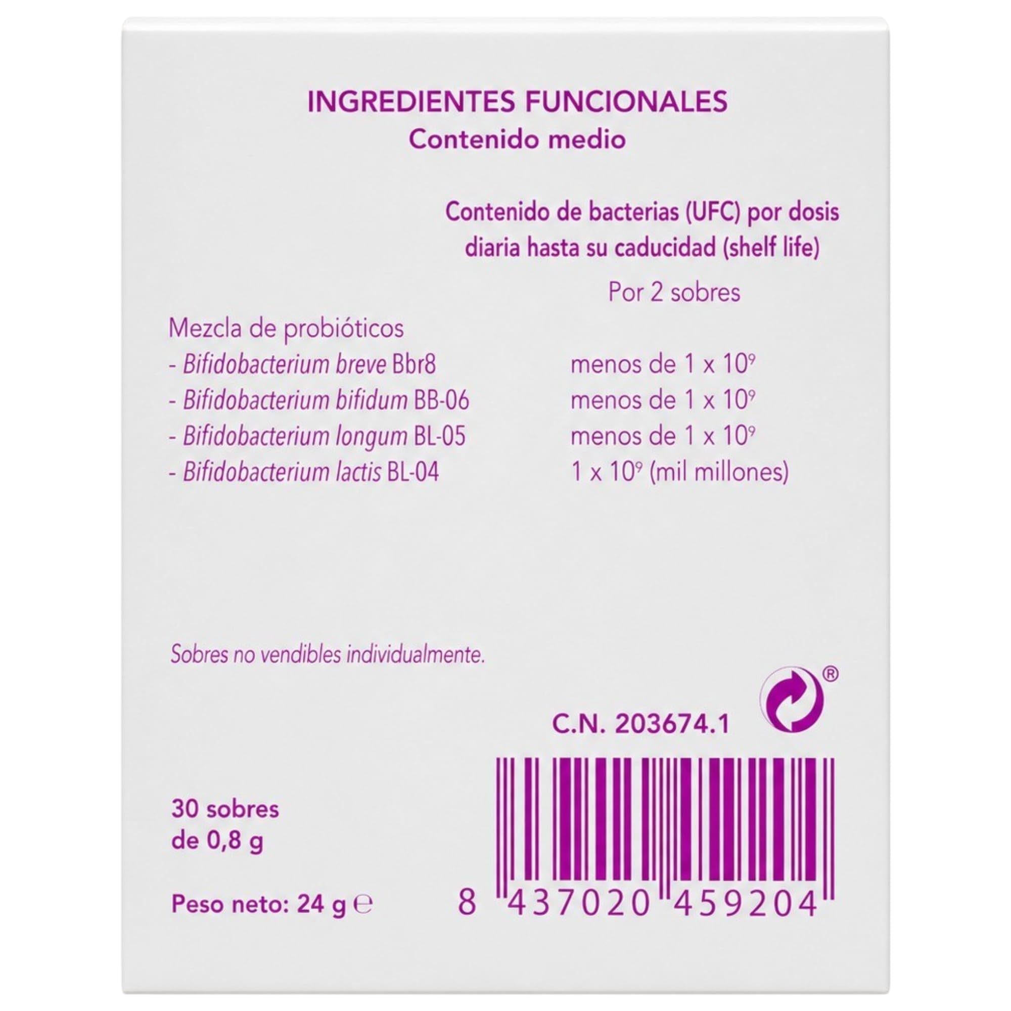 Bromatech Bifiselle 30 Sobres - 4 Cepas de Bifidobacterias para la Flora Intestinal y el Colon - Alivio de Gases, Hinchazón y Digestión Pesada - Probiótico en Sobres - Polvo de Fácil Disolución