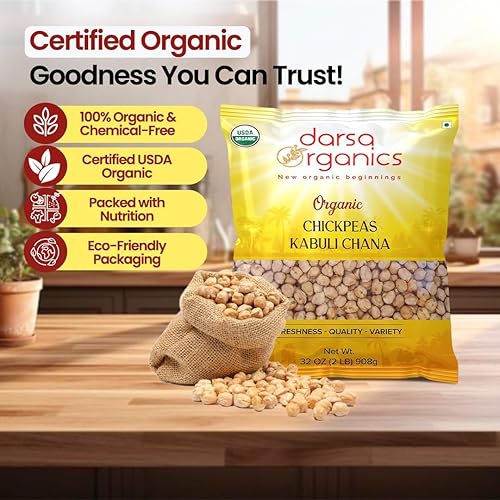 Miniatura 4 de Darsa Organics Garbanzos (garbanzos) 2 libras  Kabuli Chana Dal  USDA Organic, sin OMG, Kosher  Rico en proteínas y fibra  Ideal para humus, curry,