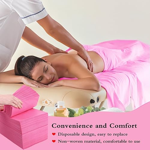 Vista 17 de MRJ Sábanas desechables rosas para mesa de masaje, 50 piezas de 31 x 71 pulgadas, fundas de cama de masaje de tela no tejida transpirable para spa