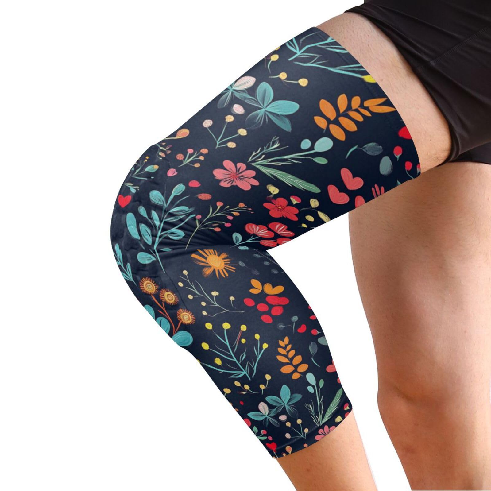 JUNZAN Colorful Florals in Black Basketball Knee Pads for Youth Kids Wrestling Knee Pads with Sleeves Sport Kneepads for Volleyball Football