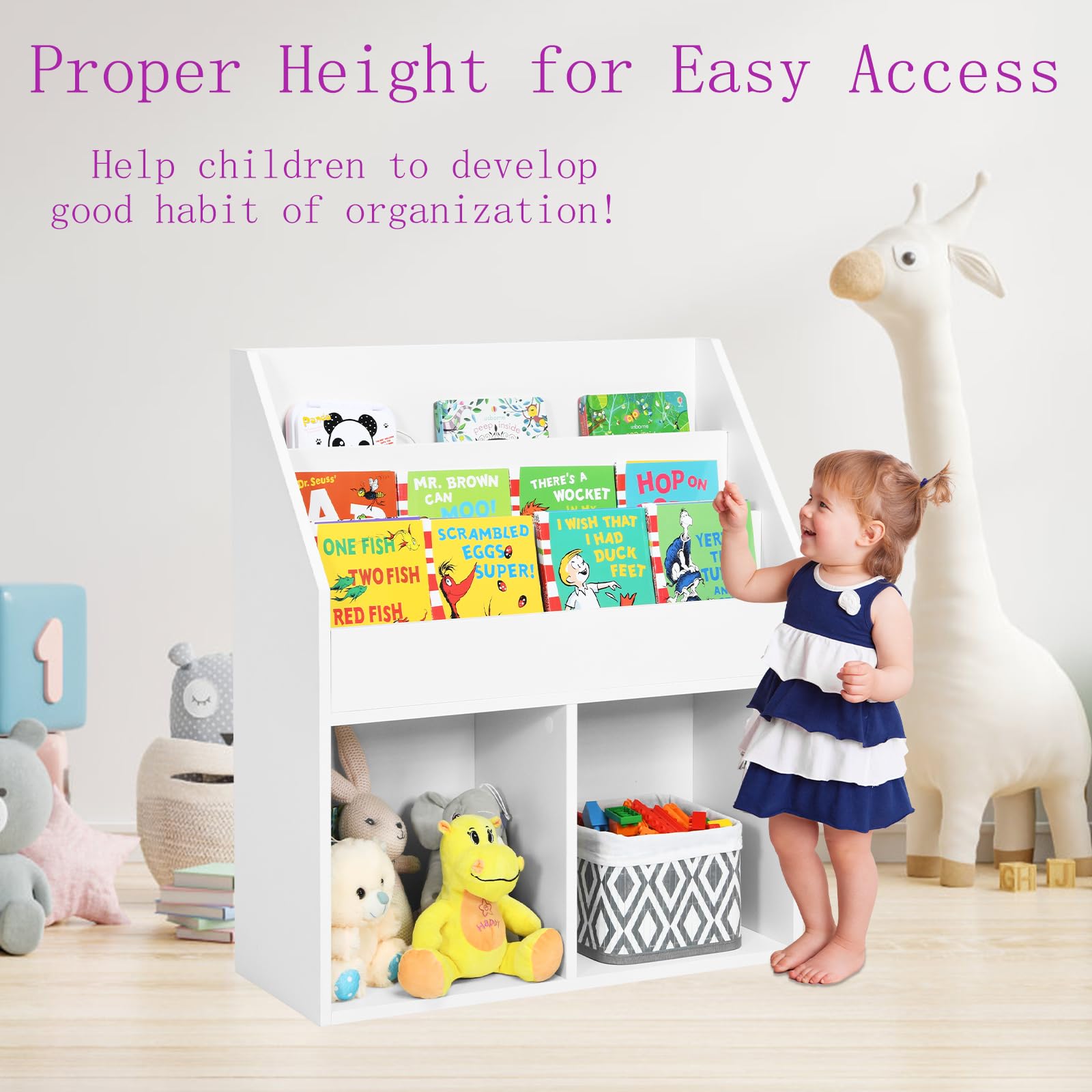 Libreria Bambini Con Ruote HOMASIS - 3 Ripiani, Cassetto, Grigio E Bianco (50x28x70 Cm) - Foto 6