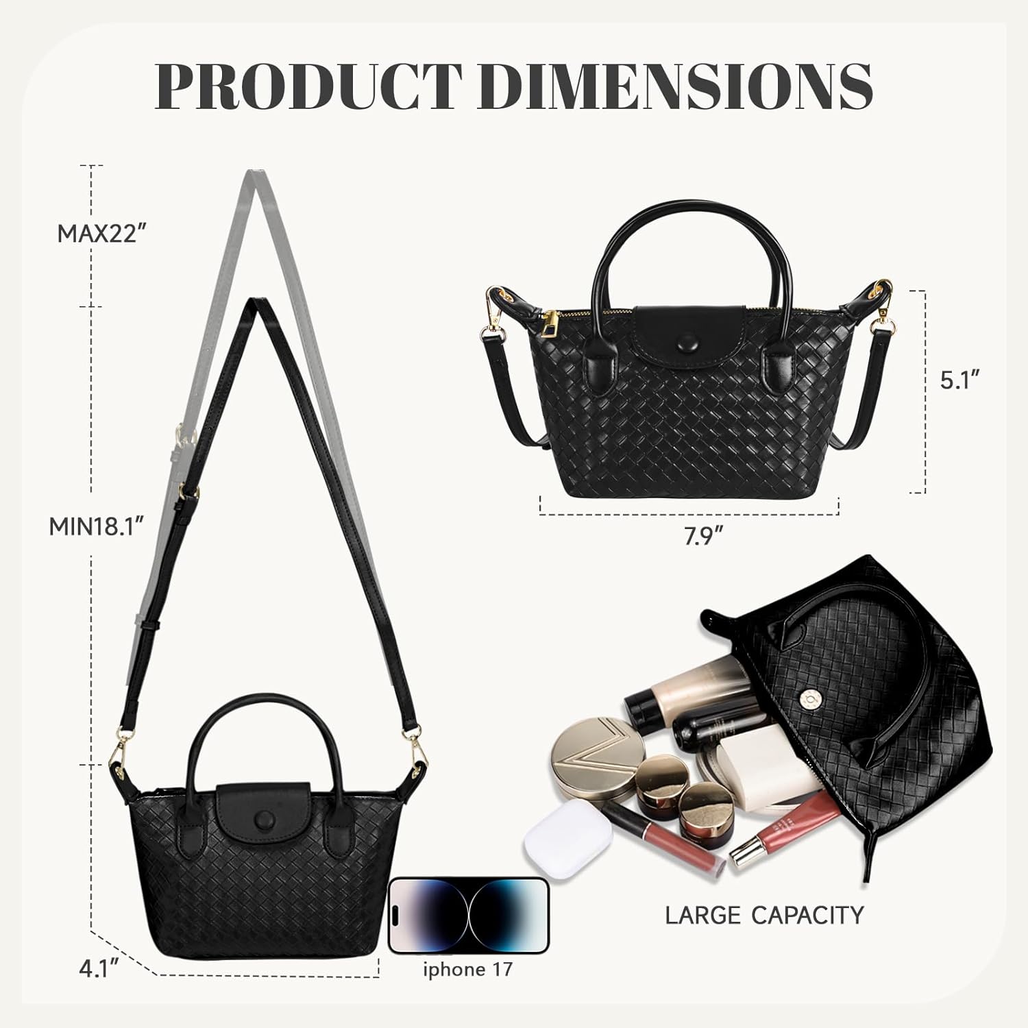 Mini Small Size Braided Luxury Leather Women's top Handle Handbag Fashion Travel Daily Satchel - Image 2