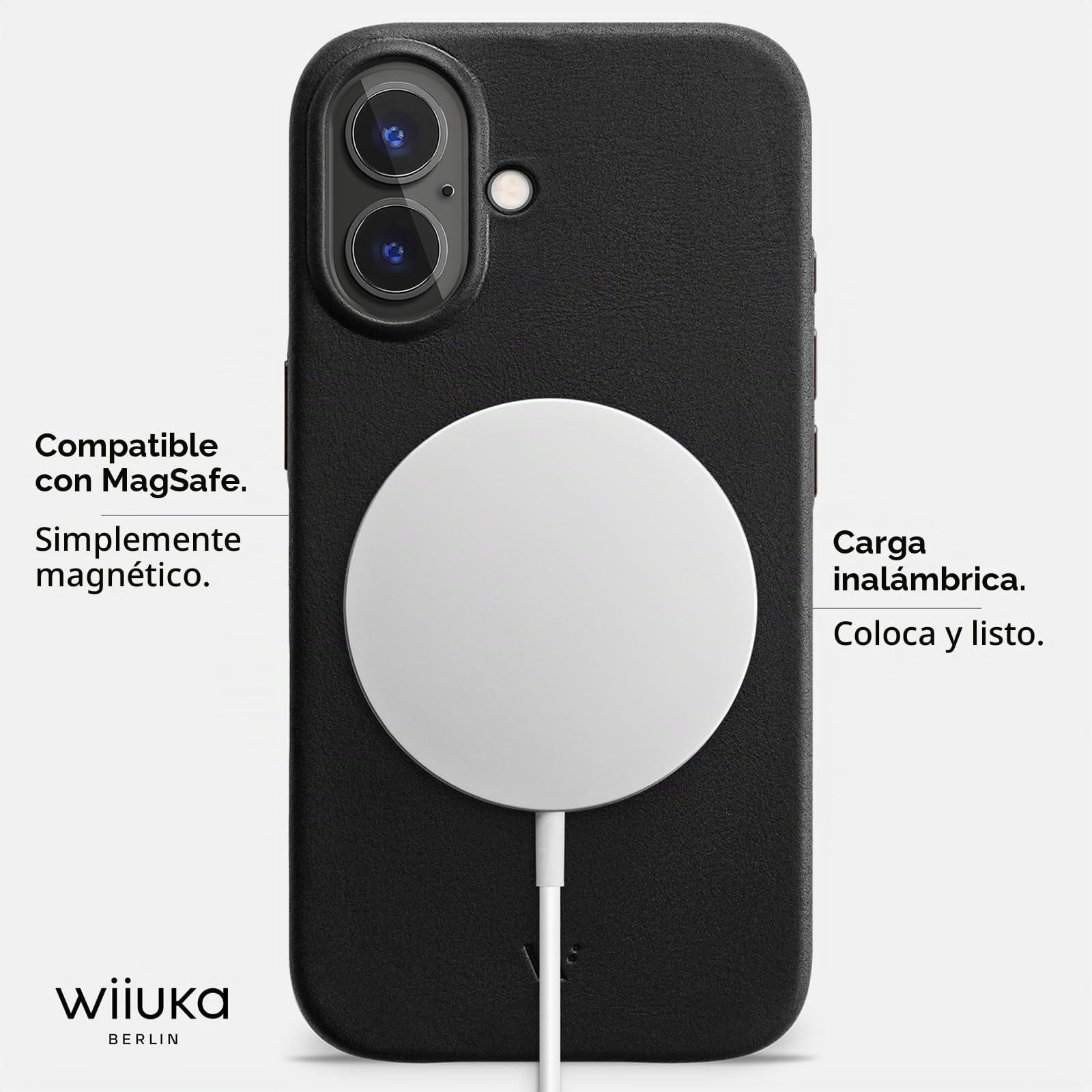 WIIUKA Funda para iPhone 17, cuero de Alemania, funda de cuero extra delgada, funda premium para teléfono móvil, estuche, Qi, skiin More, Vintage Negro