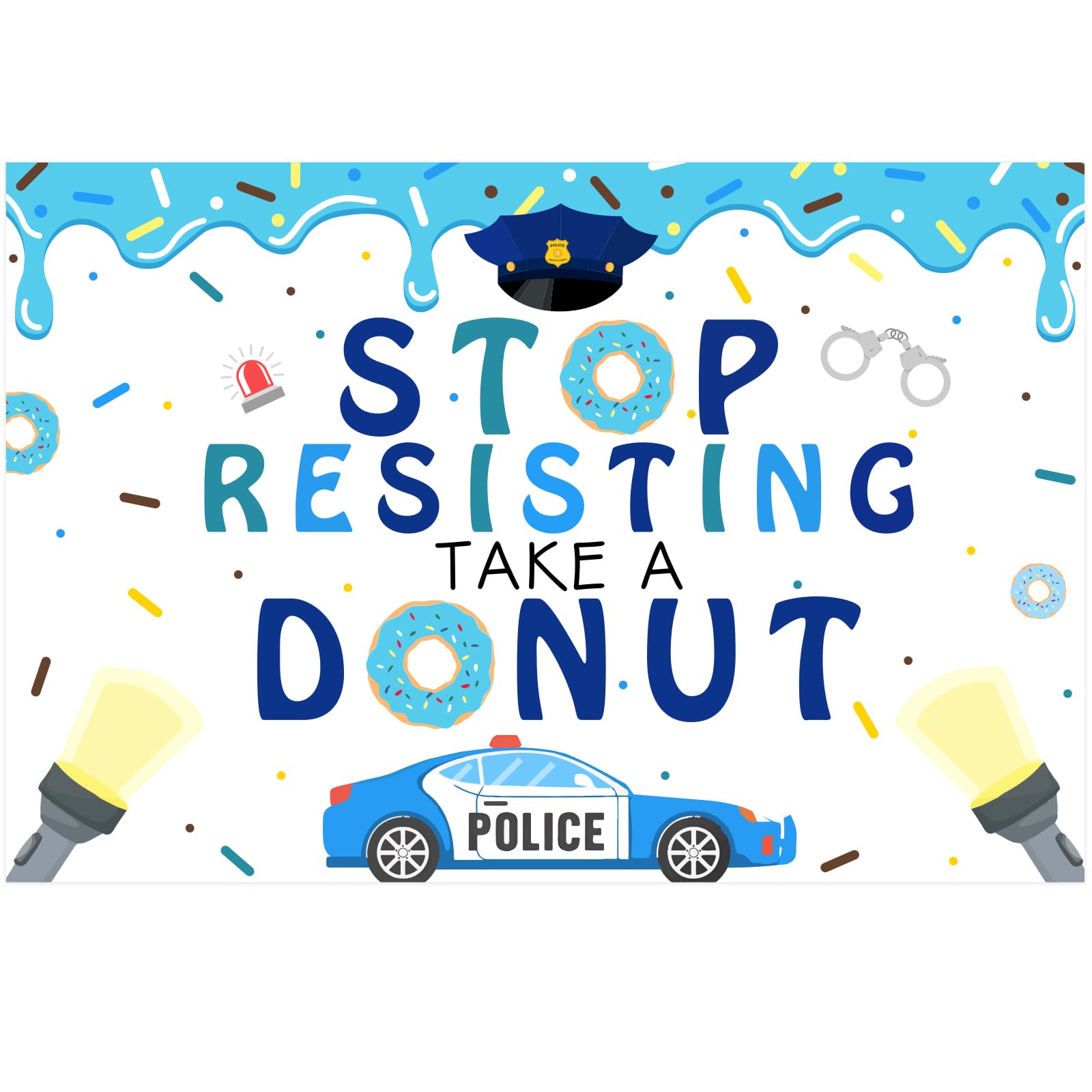Sursurprise Officer Donut Bar Decorations Police Party Supplies Stop Resisting Take A Donut Backdrop Photography Background Photo Props 5x3ft for