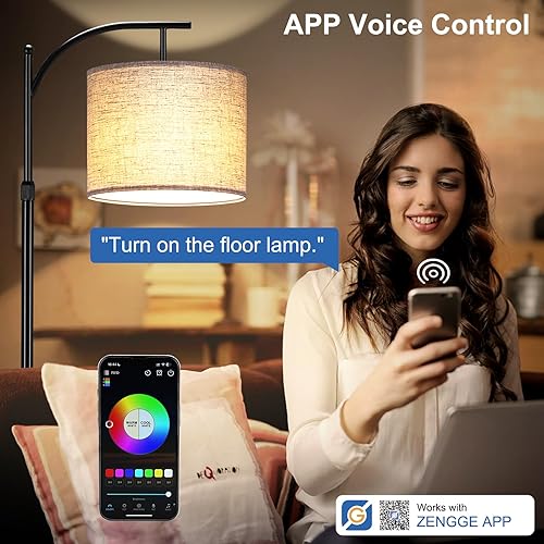 Miniatura 2 de Lightess Lámpara de pie para sala de estar, lámpara de pie LED de arco con aplicación y control remoto, lámpara LED regulable de 2700K-6500K, 16