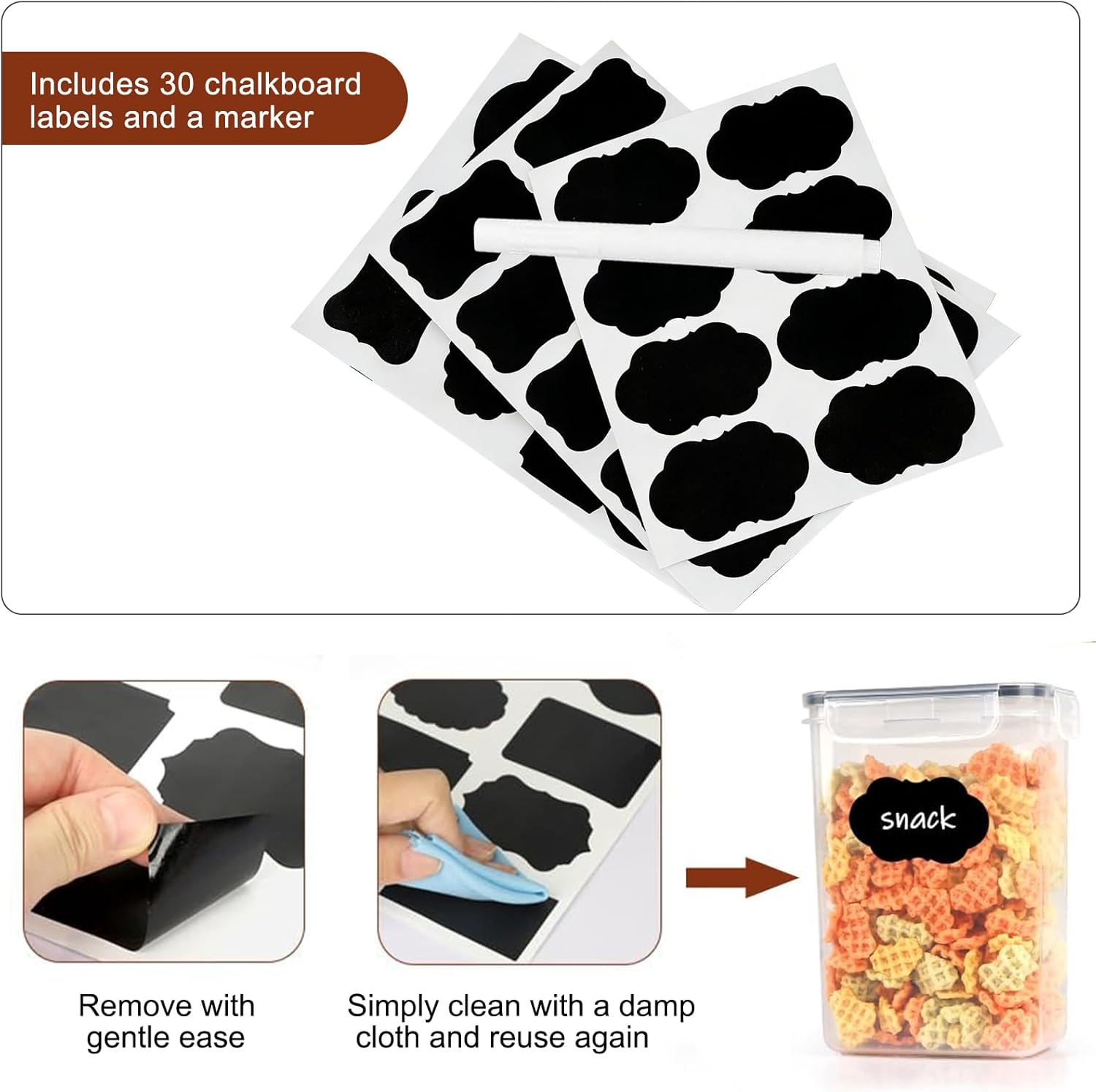 Airtight Food Storage Containers Set with Lids - 30 pack, BPA Free Plastic Kitchen and Pantry Organization, Plastic Leak-proof Canisters for Cereal Flour & Sugar - Labels & Marker