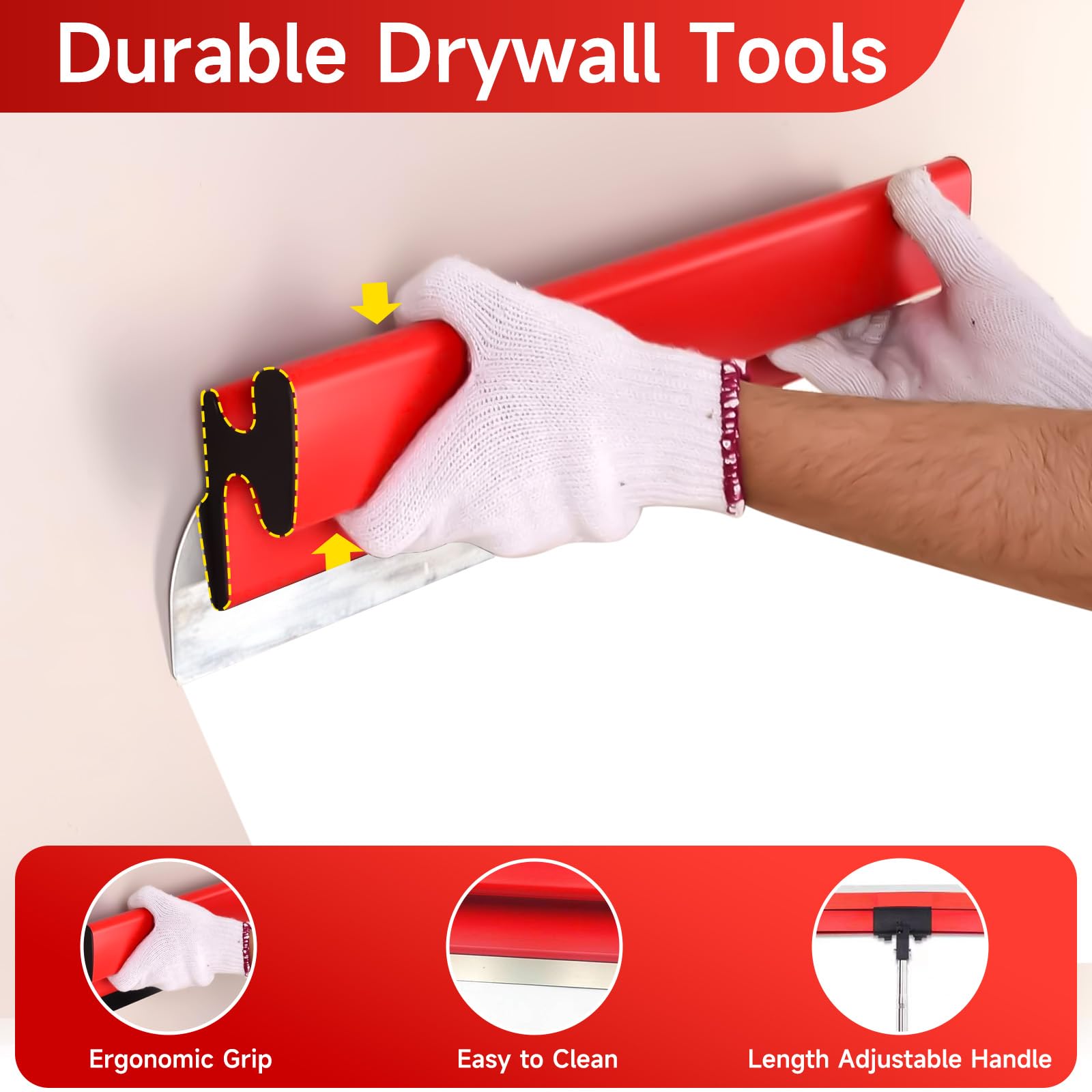 Spatule Enduit Lissage, Lame a Lisser avec Manche Extensible, 30 cm, 50 cm et 80 cm Spatule de Lissage en Acier Inoxydable, Couteau à Enduire pour Le Plâtrage de Plafond et Mur