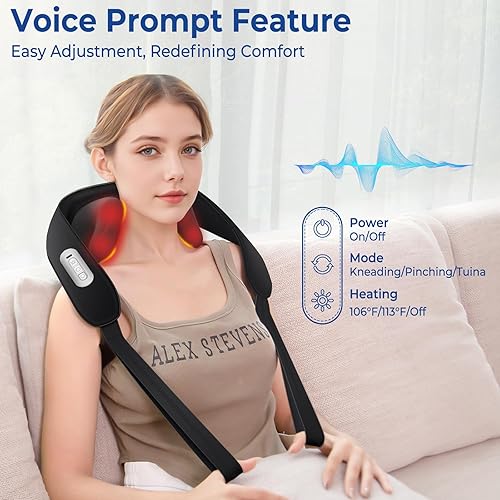 Miniatura 5 de KingPavonini Masajeador de cuello ajustable de ancho con 5 zonas de calor, masajeador de hombro Shiatsu inalámbrico 6D para aliviar el dolor de