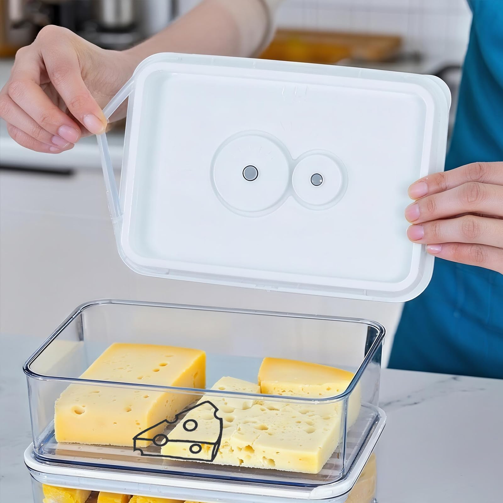 Hynorian Kaasdoos koelkast 1250 ml met deksel en datumweergave kaas