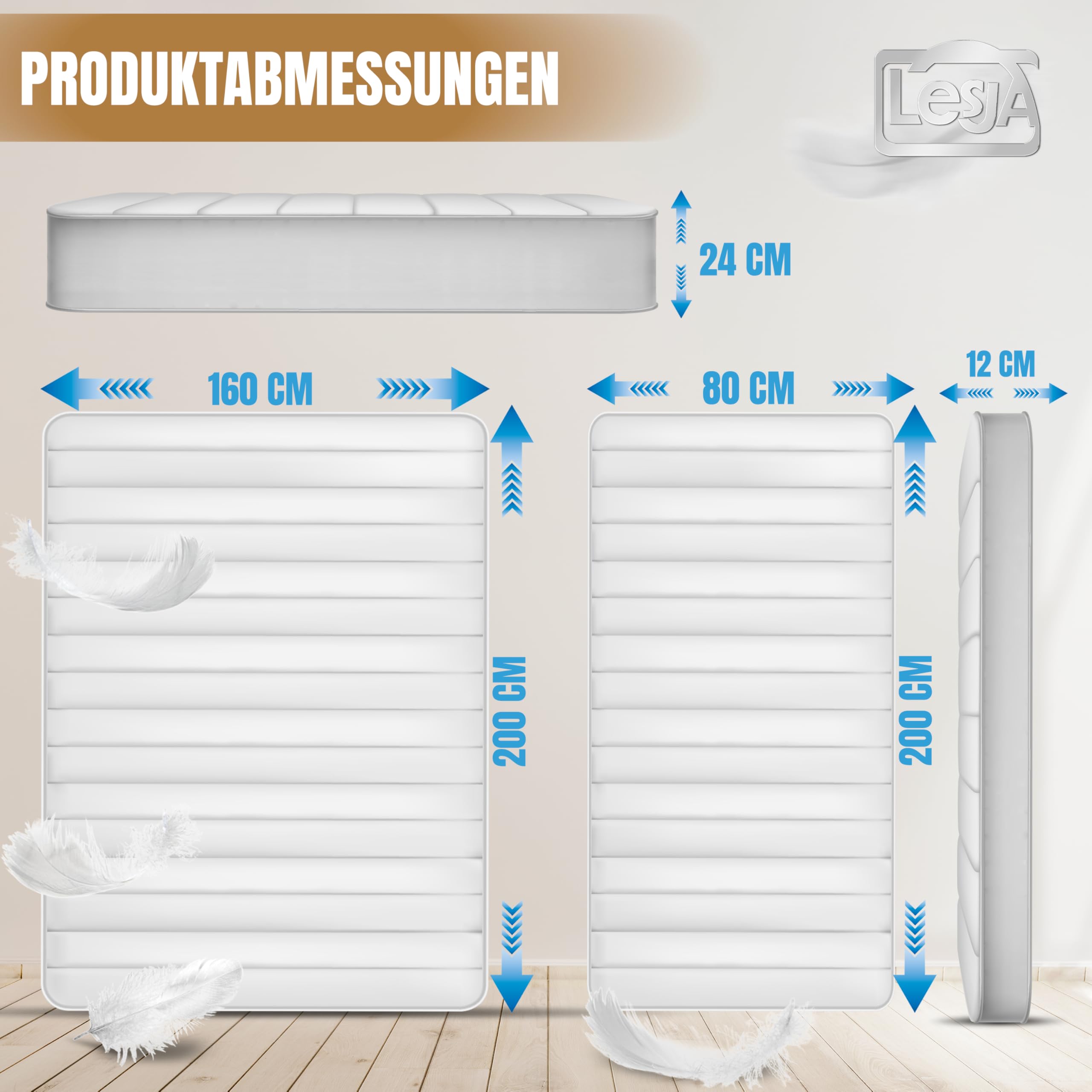 LESJA Tagesbett Matratze 80x200 / 160x200 – Orthopädische Schaumstoffmatratze für Ausziehbett & Schlafsofa – Faltbare Ersatzmatratze mit 7-Zonen Komfort – H4 Mittelfest