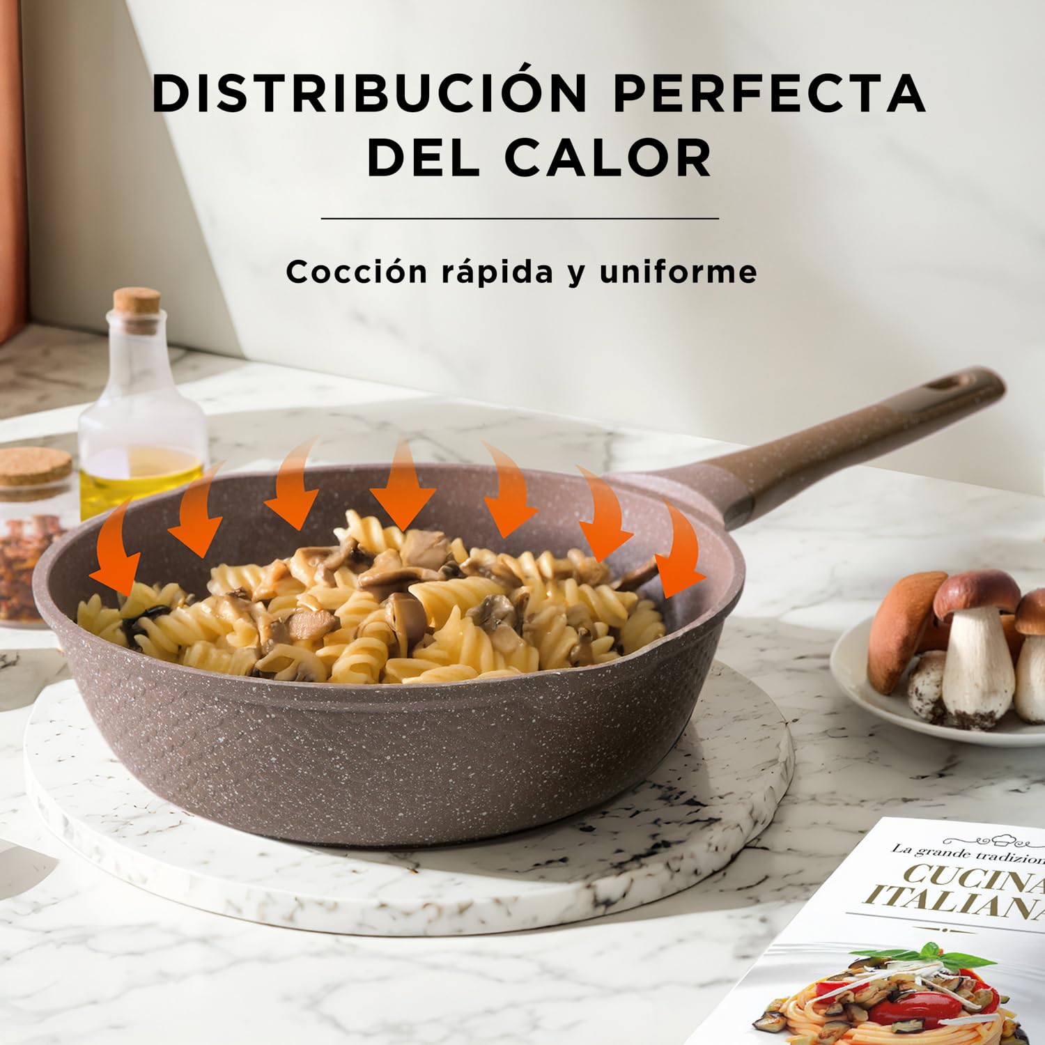 KASANOVA Juego de ollas antiadherente 0 Grasas, batería de cocina apta para inducción y todo tipo de fuegos, ollas y sartenes antiadherentes de 4 capas con diseño moderno (10 piezas)