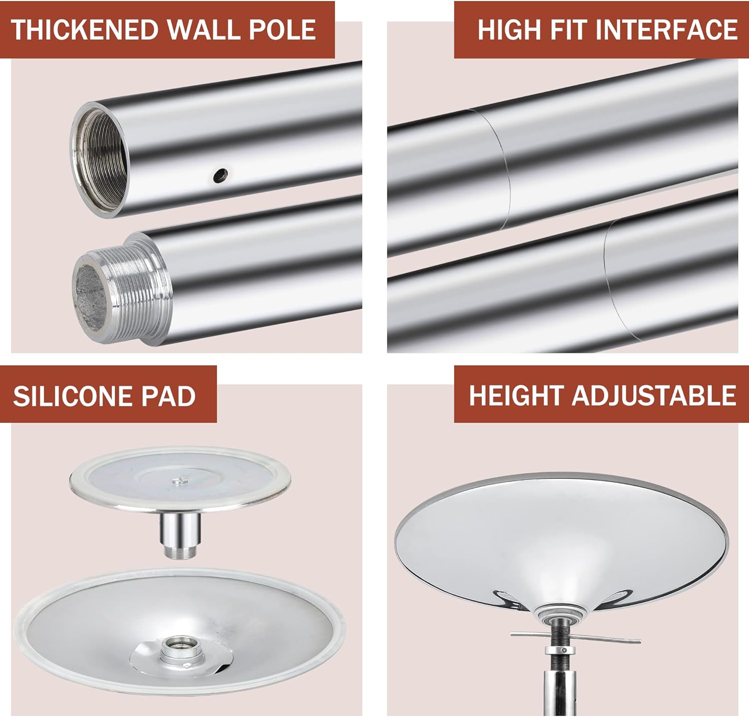 ZenStyle Premium 45mm Dance Pole, Luxury Chrome Plated Spinning Static Dancing Pole, Professional Grade with Anti-Rust Finish, for Home, Club, Gym, Pub Use